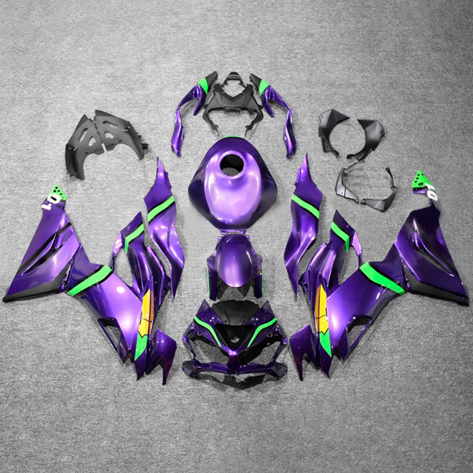 Amotopart 2019-2023 Kawasaki ZX6R Kit de carénage violet vert jaune