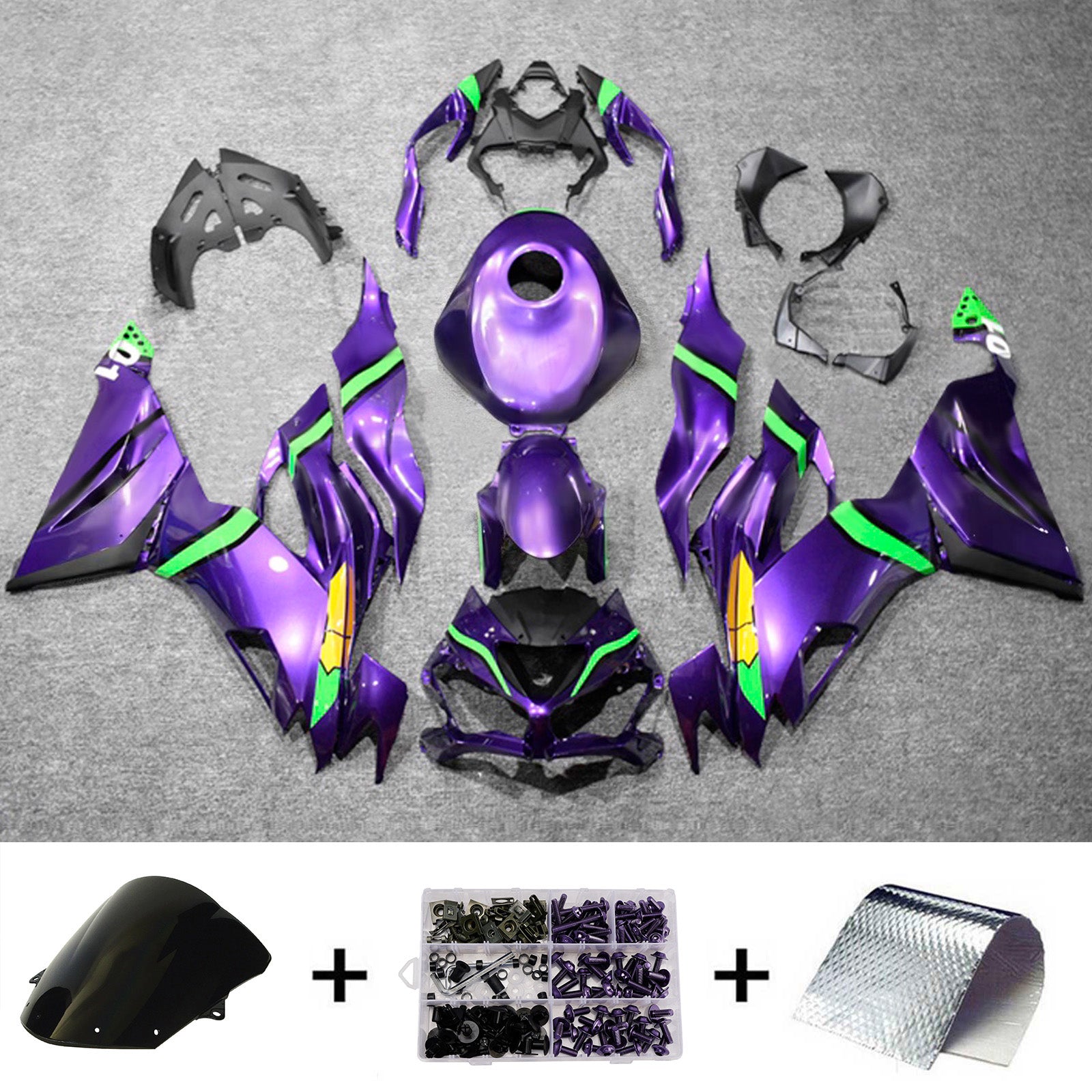 Amotopart 2019-2023 Kawasaki ZX6R Kit de carénage violet vert jaune