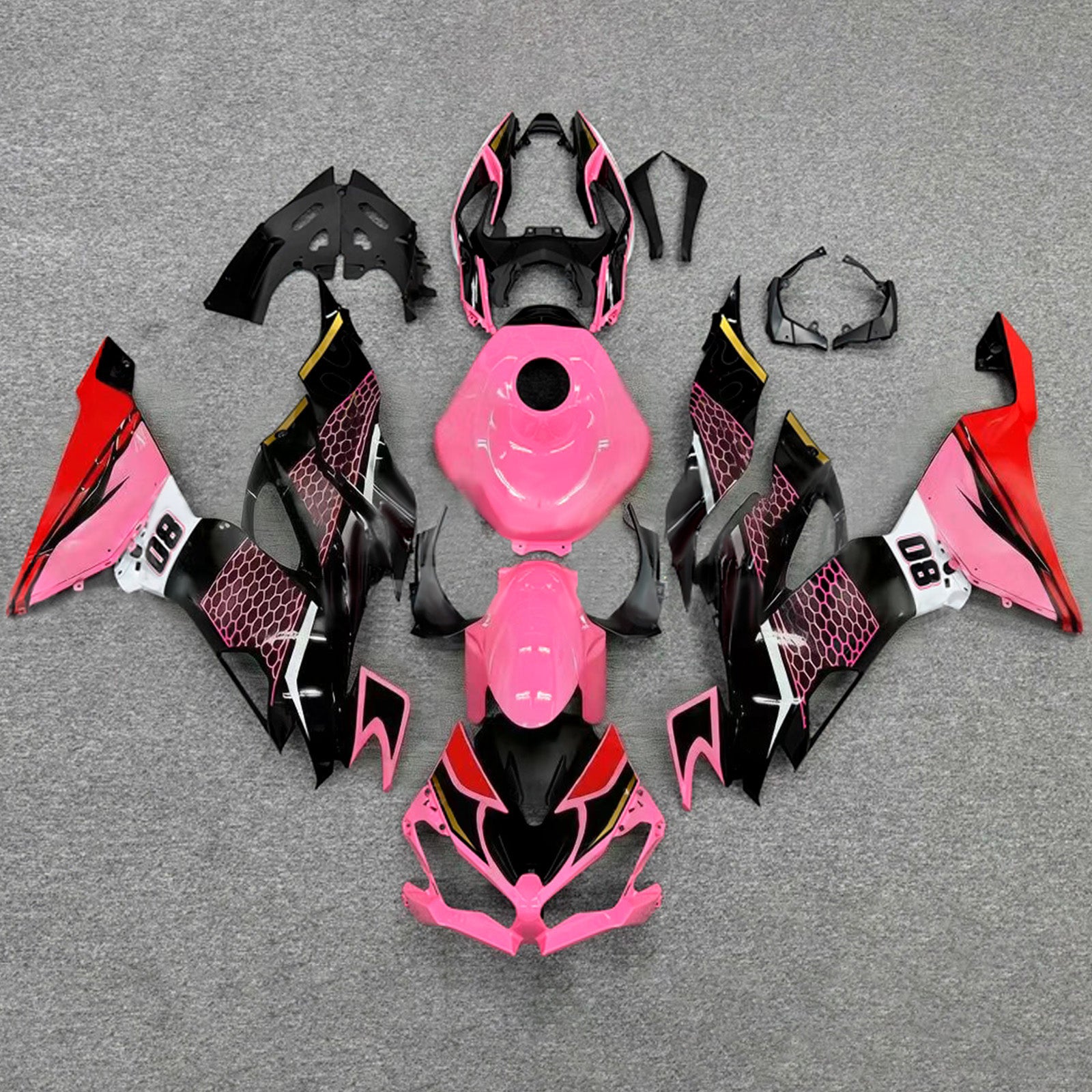 Amotopart 2019-2023 Kawasaki ZX6R Pink Sort Hvid Fairing Kit