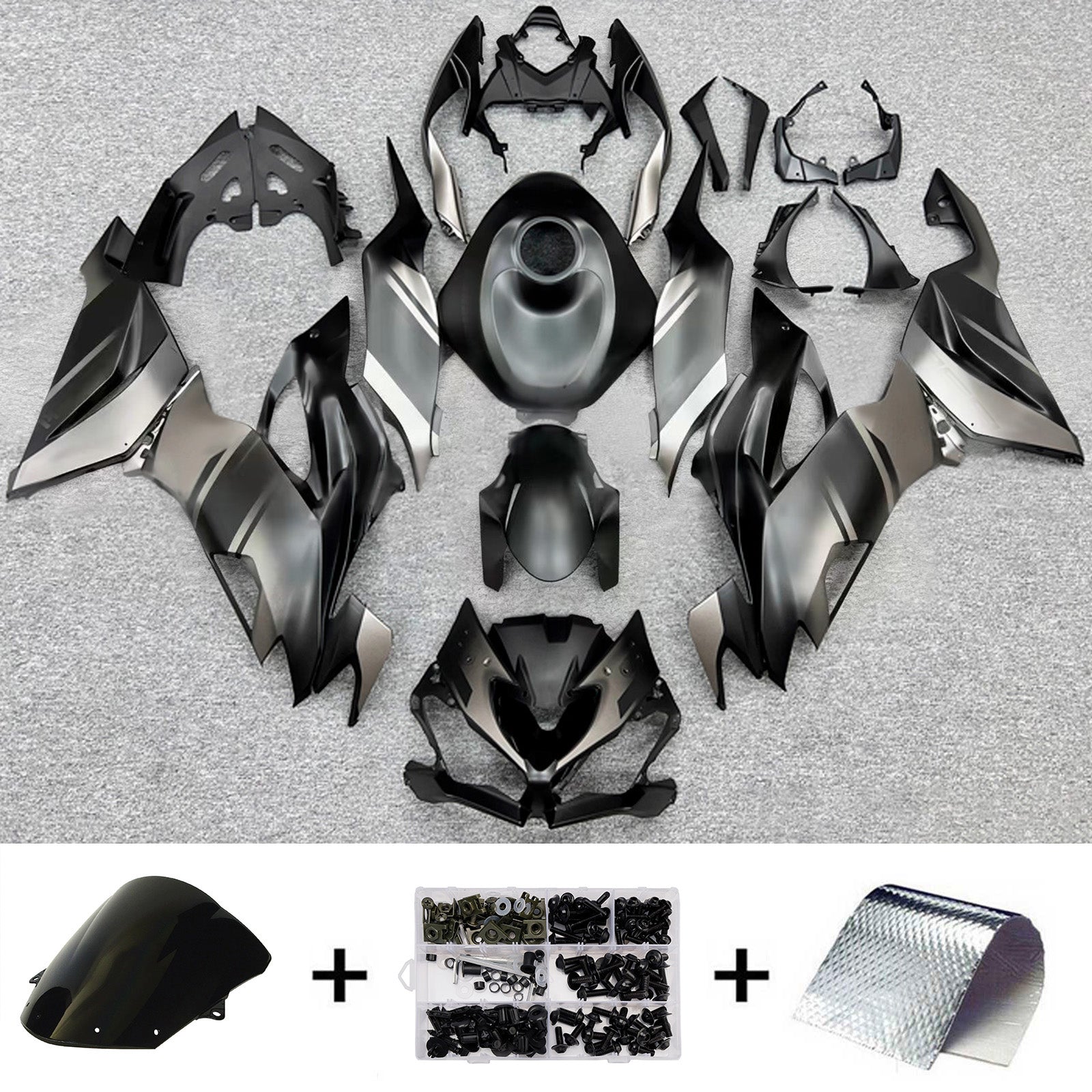 Amotopart 2019-2023 Kawasaki ZX6R ブラック シルバー フェアリングキット
