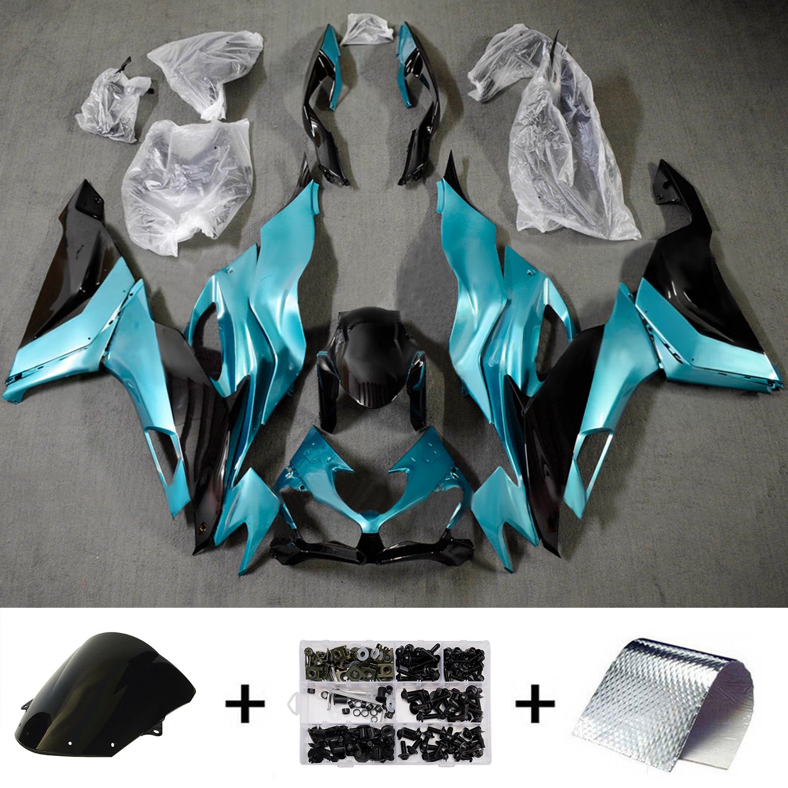 Amotopart 2019–2023 Kawasaki ZX6R Blau Schwarz Verkleidungsset