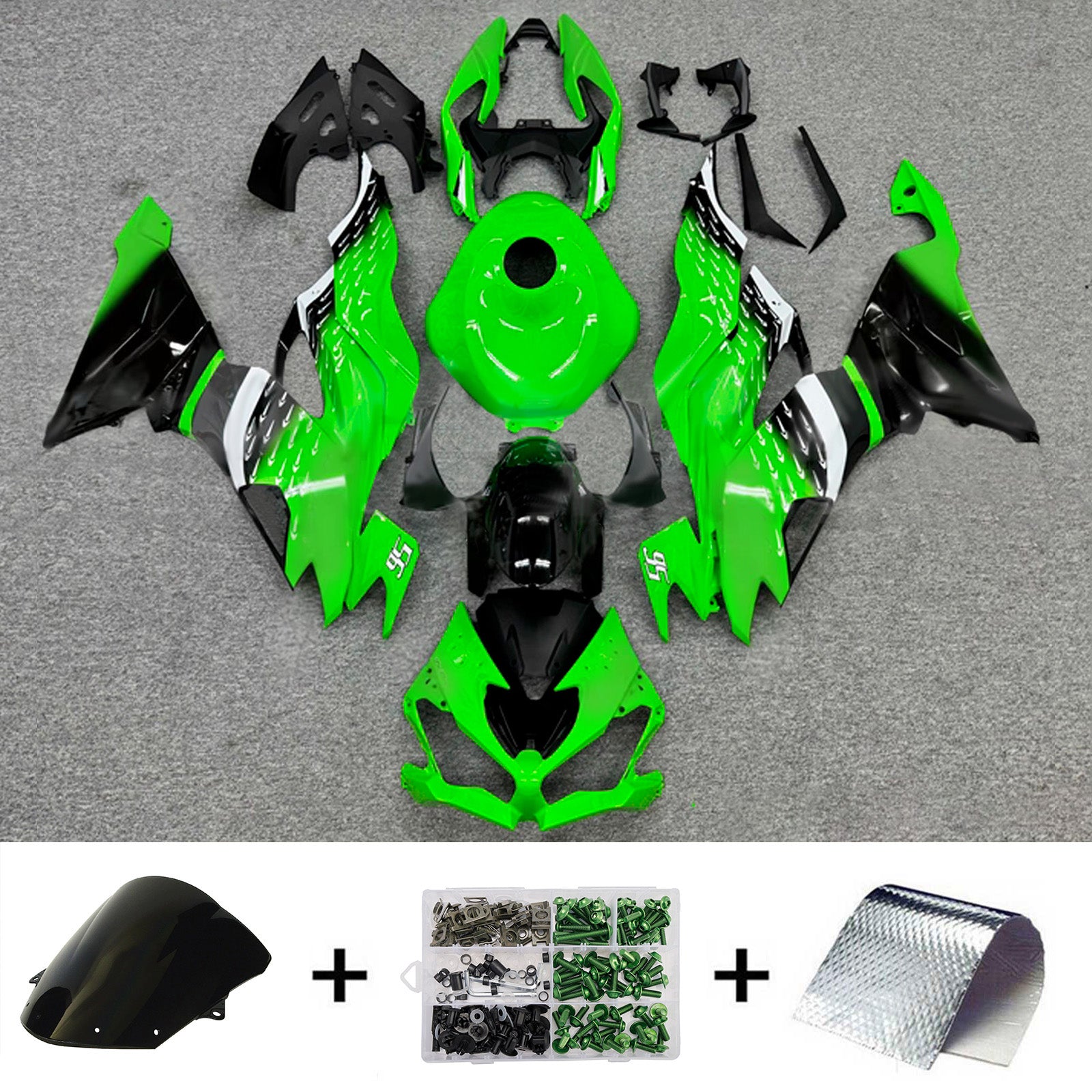 Amotopart 2019-2023 Kawasaki ZX6R Grøn Sort Hvid Fairing Kit