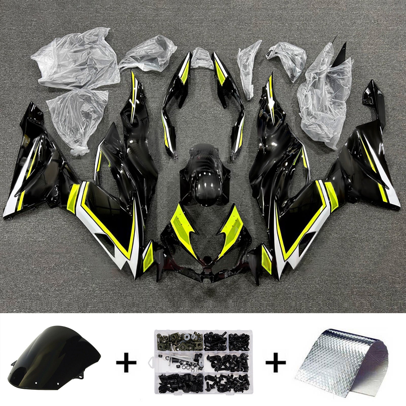 Kit carena Amotopart 2019-2023 Kawasaki ZX6R nero giallo bianco
