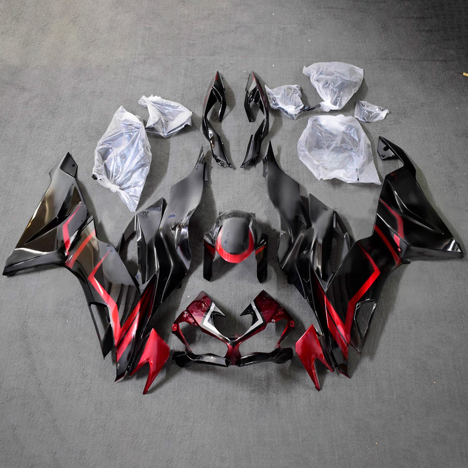 Amotopart 2019-2023 Kawasaki ZX6R Black Red Fairing Kit