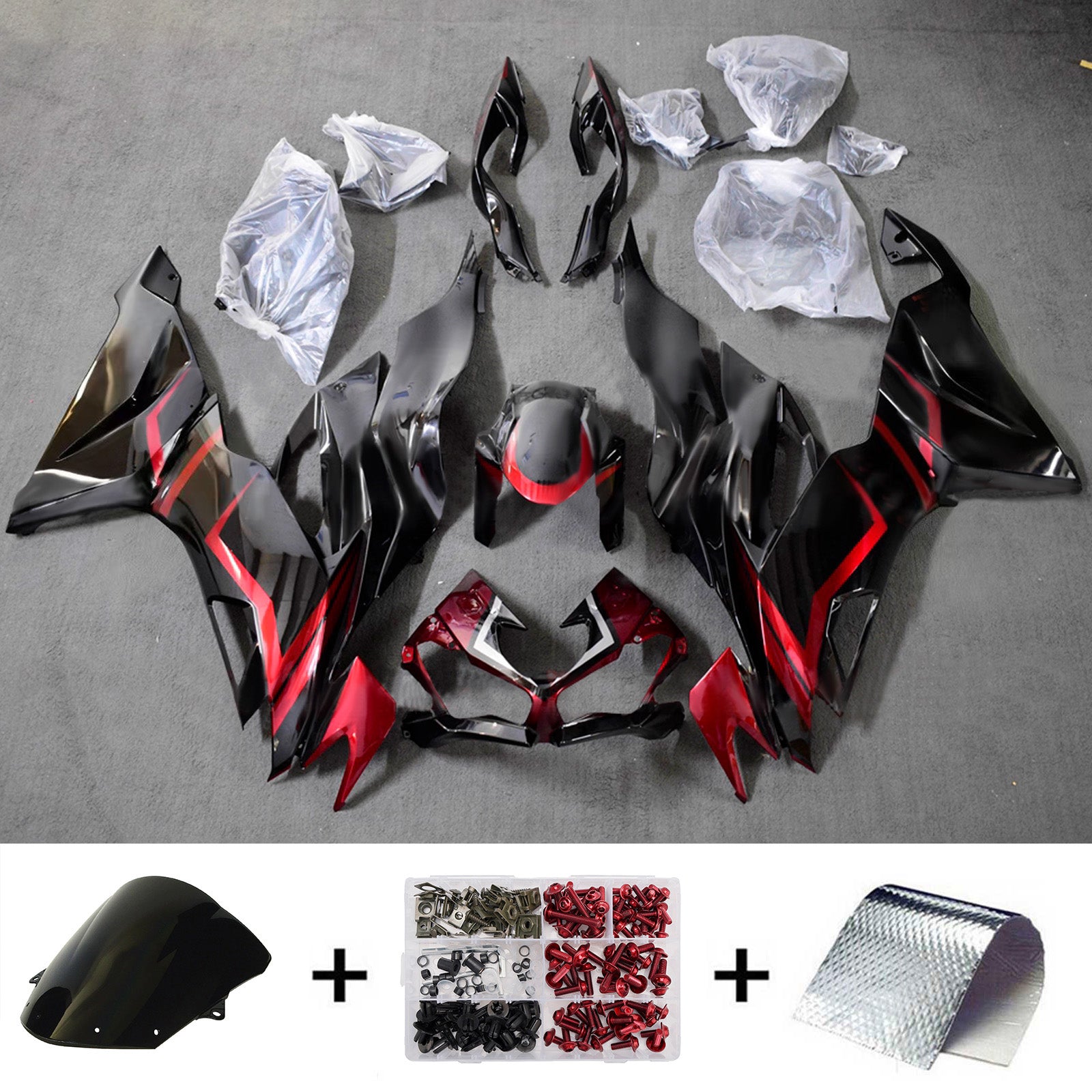 Amotopart 2019-2023 Kawasaki ZX6R Black Red Fairing Kit