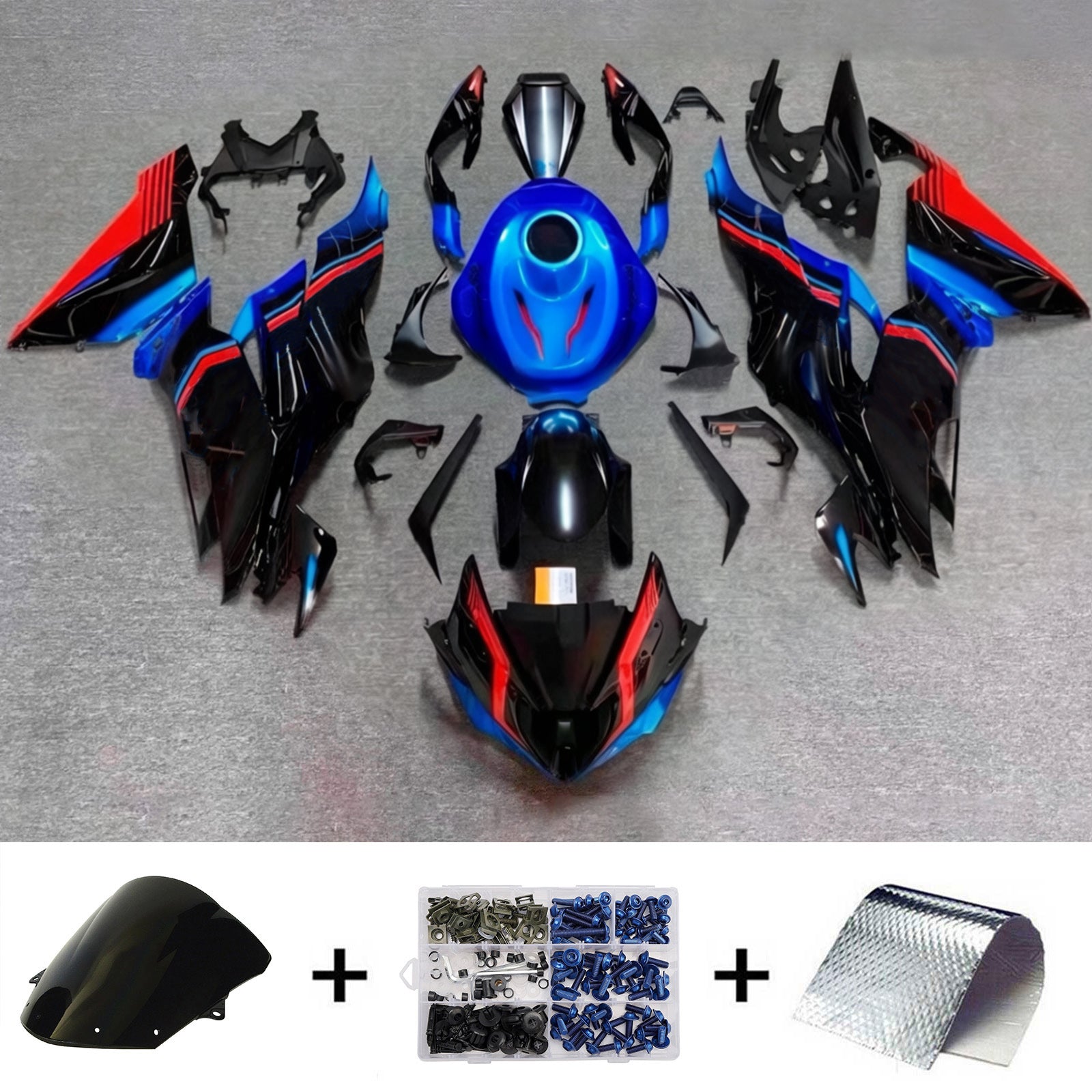 Amotopart 2019–2023 Kawasaki ZX6R Schwarz Blau Rot Verkleidungsset