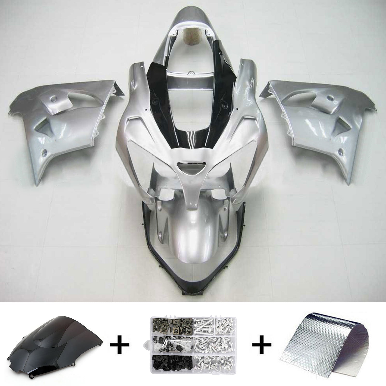 Amotopart Kawasaki 2002-2003 ZX9R Sliver Black Fairing Kit