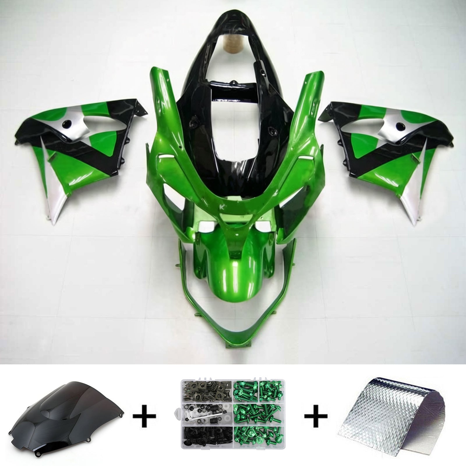 Amotopart Kawasaki 2002-2003 ZX9R Green Black Fairing Kit