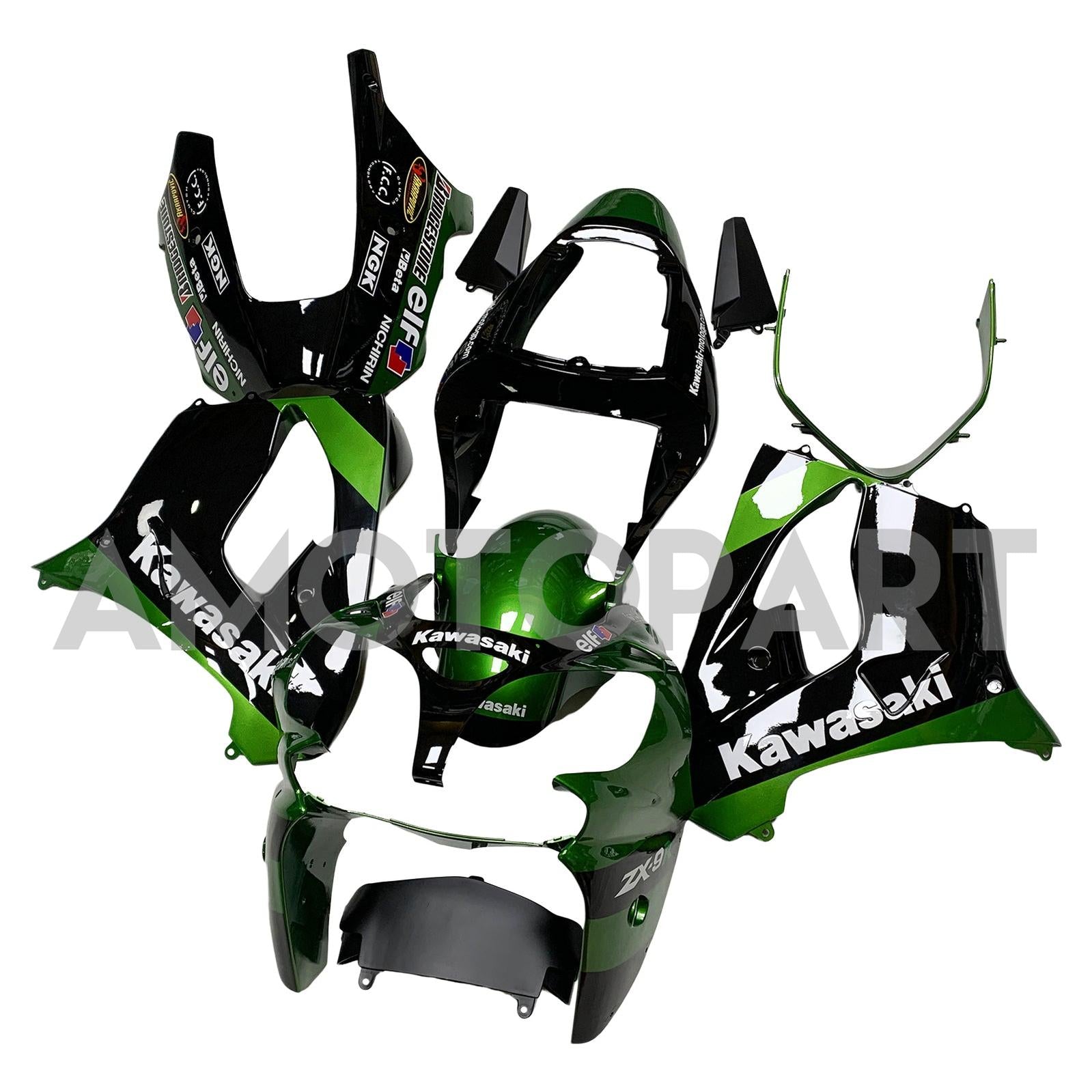 Amotopart Kawasaki 2002-2003 ZX9R Dark Green Black Fairing Kit