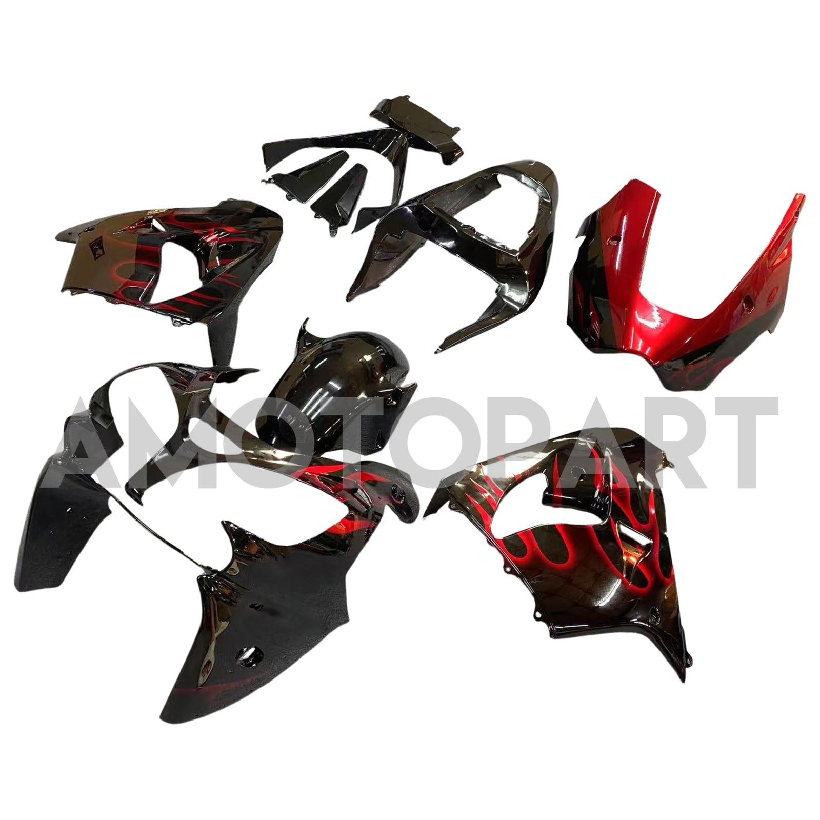 Amotopart 2002-2003 Kawasaki ZX9R Svart med Red Flame Fairing Kit