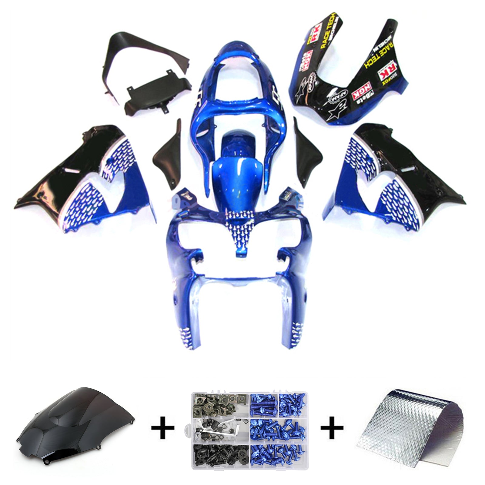 Amotopart 2002-2003 Kawasaki ZX9R Black & Blue Style1 Fairing Zestaw