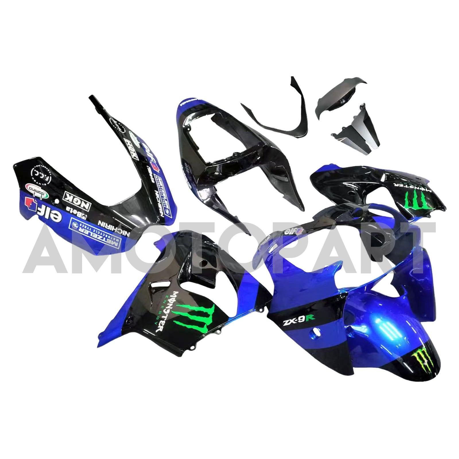 Amotopart 2002-2003 Kawasaki ZX9R Black & Blue Monster Style1 Fairing Kit