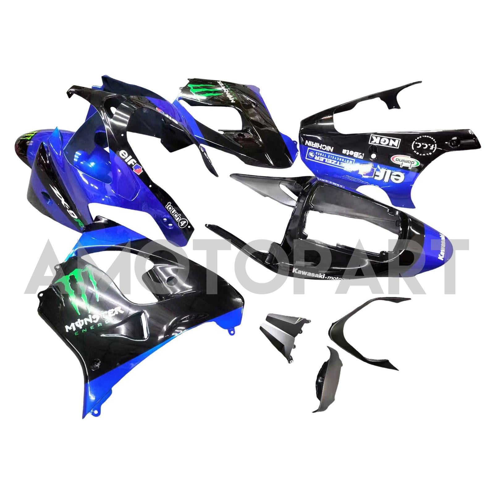 Amotopart 2002-2003 Kawasaki ZX9R Black & Blue Monster Style1 Fairing Kit