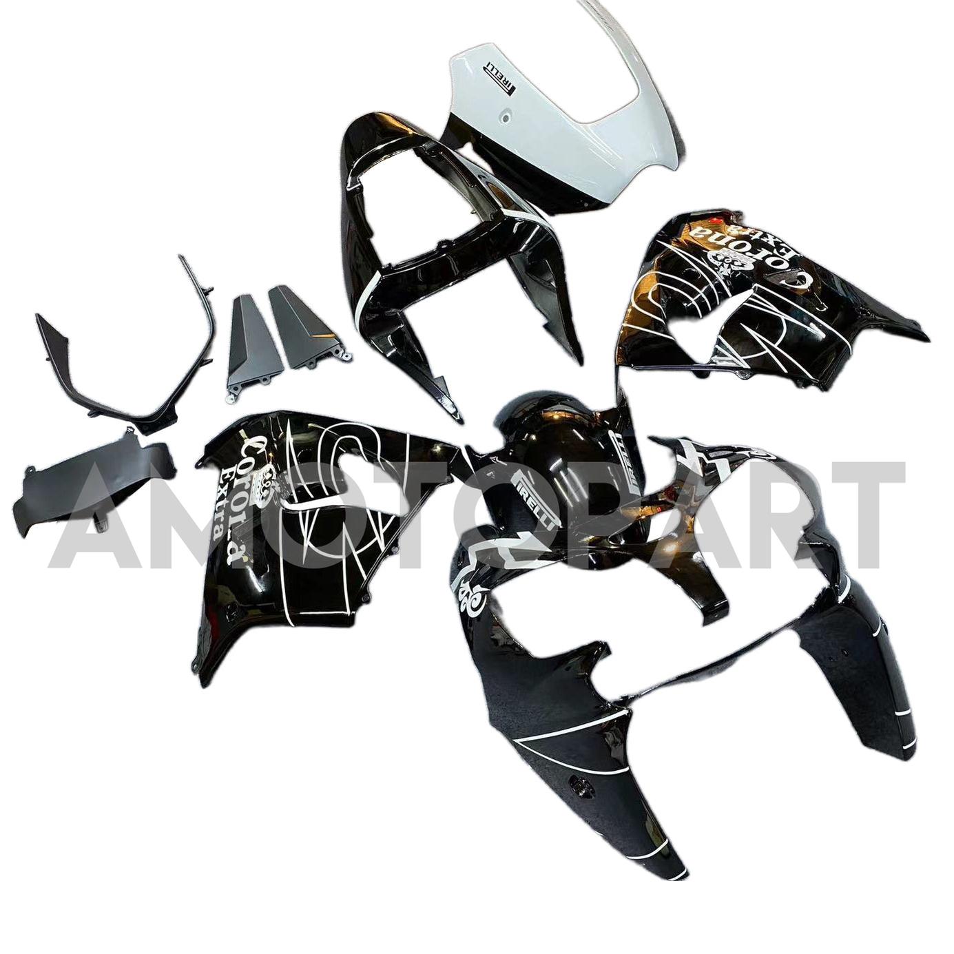 Amotopart 2002-2003 Kawasaki ZX9R Black & White Stripe Fairing Kit