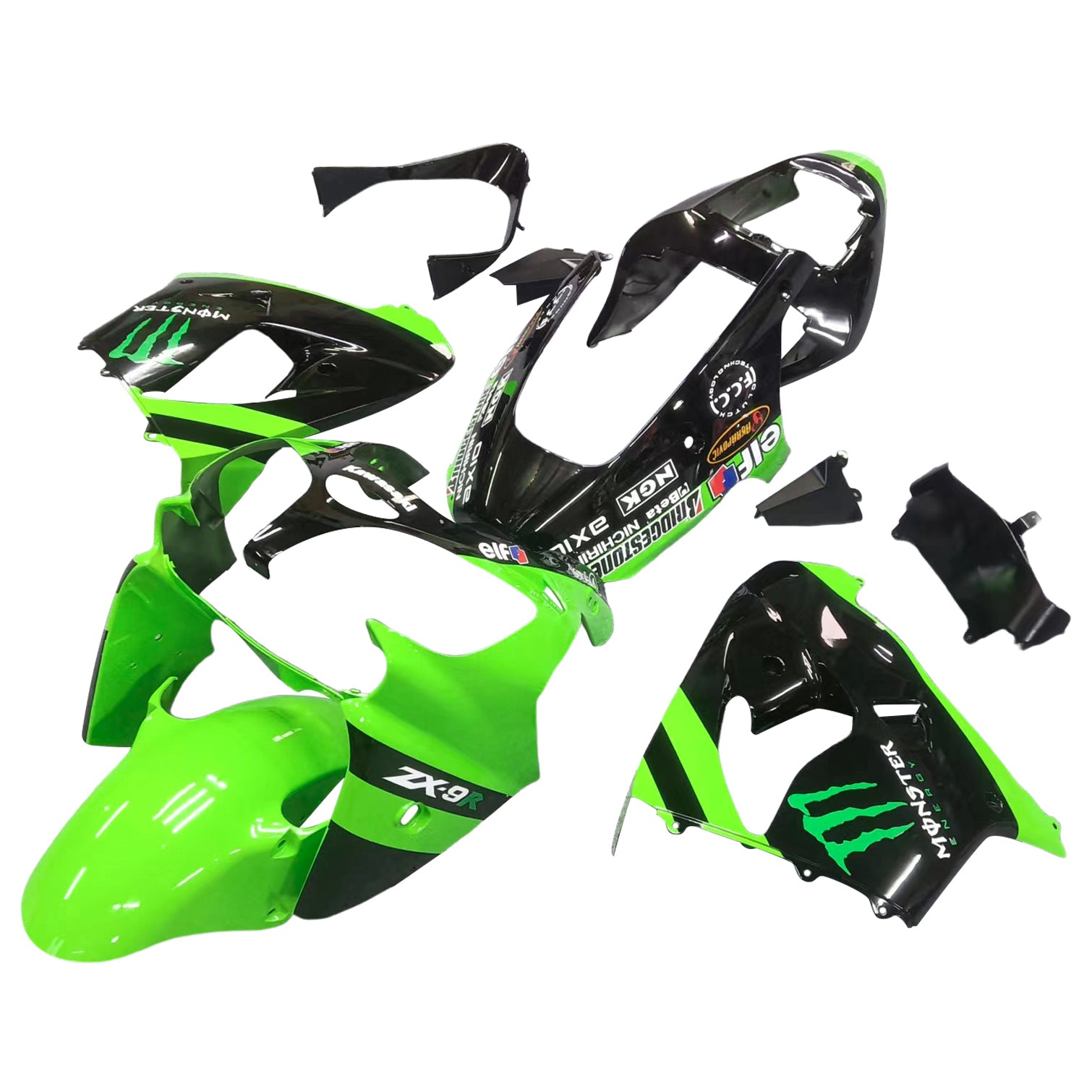 Amotopart 2002-2003 Kawasaki ZX9R Black&Green Monster Style1 Fairing Kit