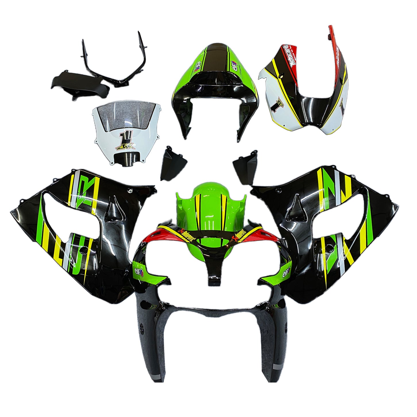 Amotopart 2002-2003 Kawasaki ZX9R Black & Green Style2 Zestaw owiewki