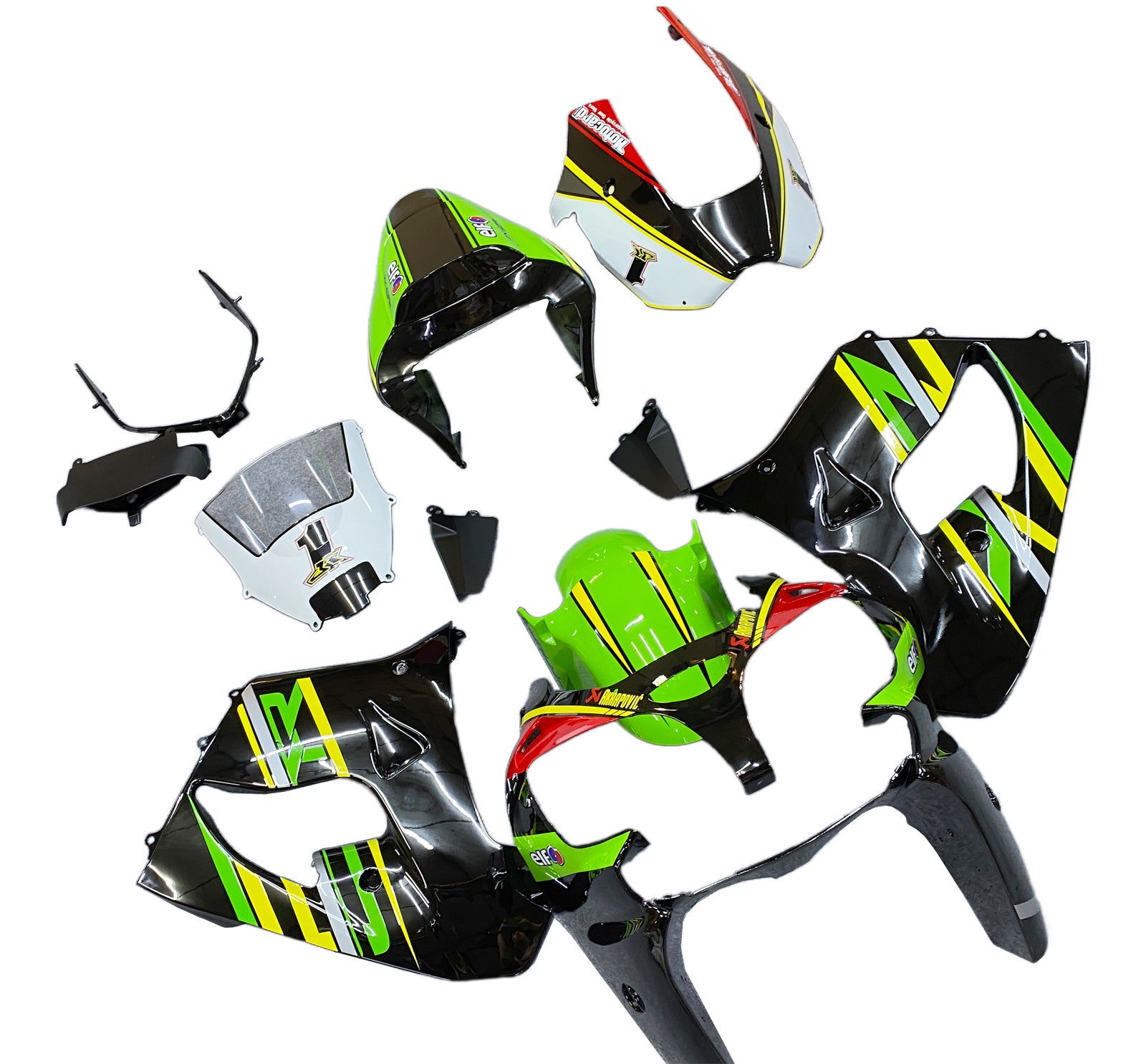 Amotopart 2002-2003 Kawasaki ZX9R Black&Green Style2 Fairing Kit