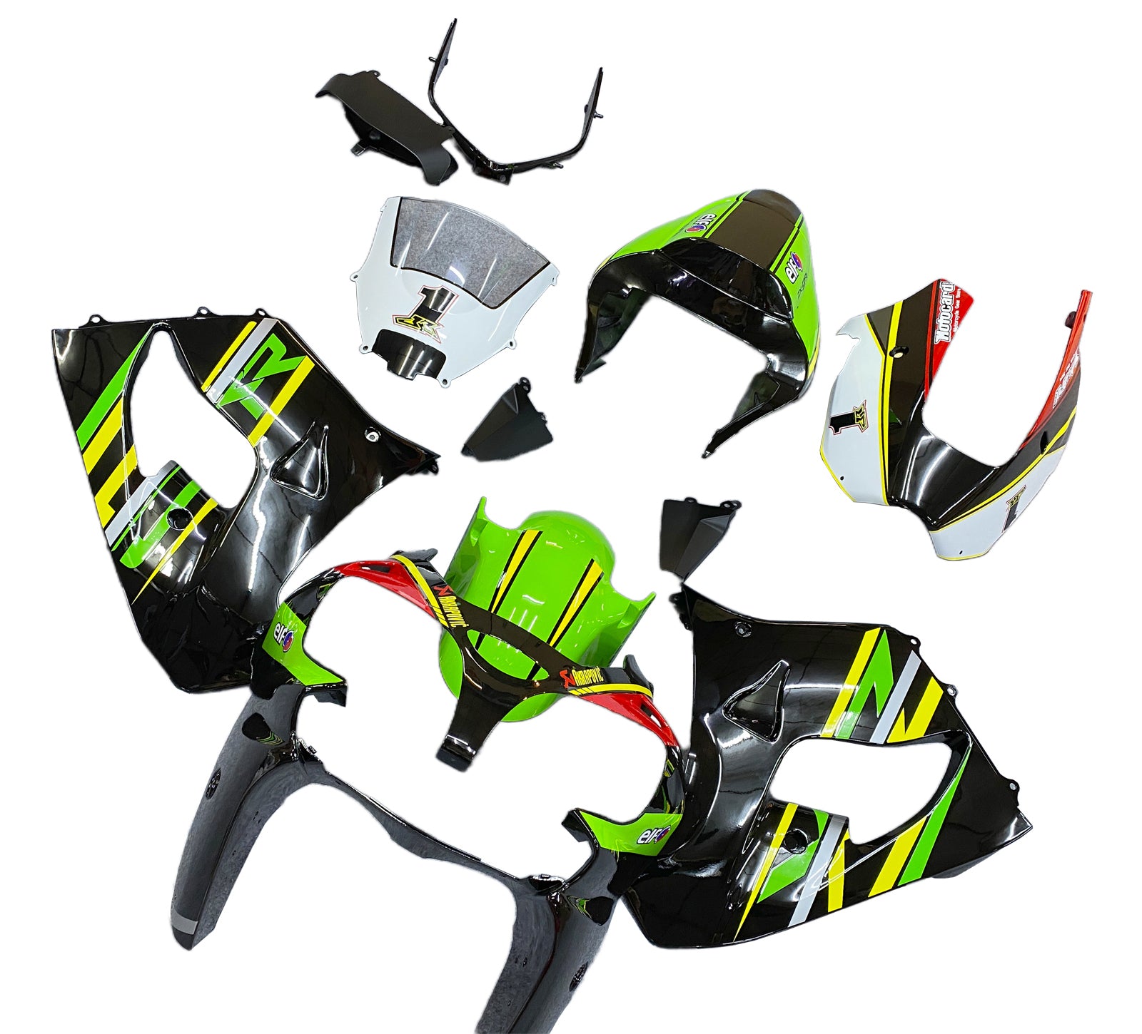 Amotopart 2002-2003 Kawasaki ZX9R Black&Green Style2 Fairing Kit