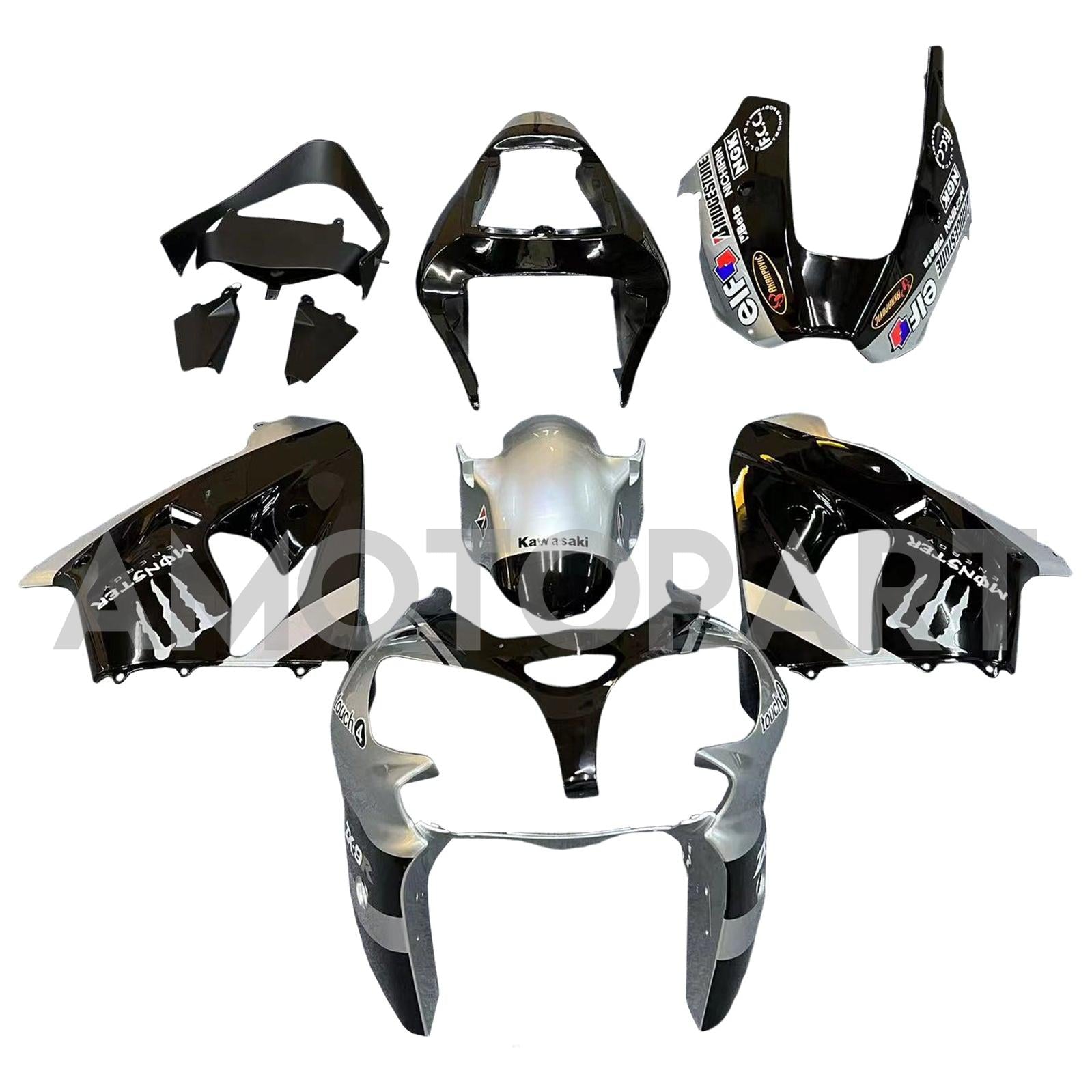 Amotopart 2002-2003 Kawasaki ZX9R Black Grey Fairing Kit
