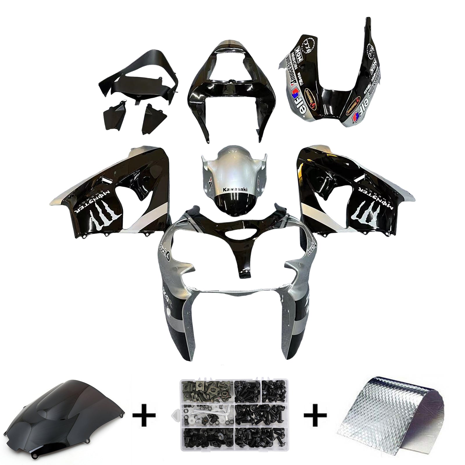 Amotopart 2002-2003 Kawasaki ZX9R Black Grey Fairing Kit