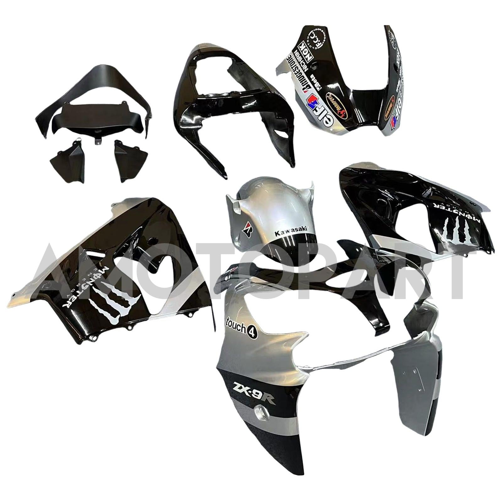Amotopart 2002-2003 Kawasaki ZX9R Black Grey Fairing Kit
