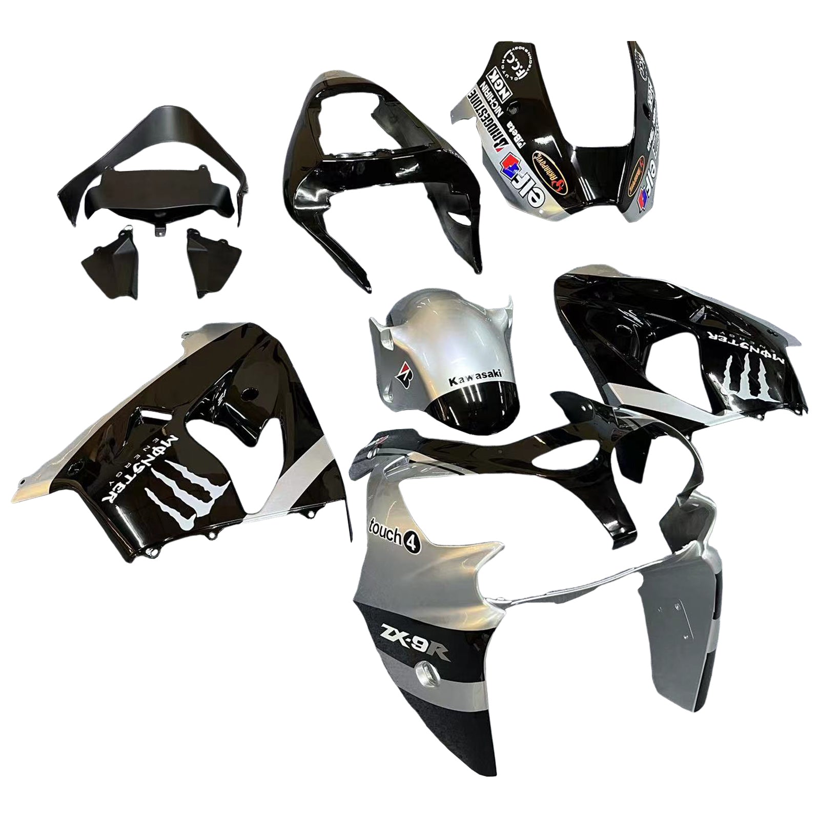 Amotopart 2002-2003 Kawasaki ZX9R Black Grey Fairing Kit