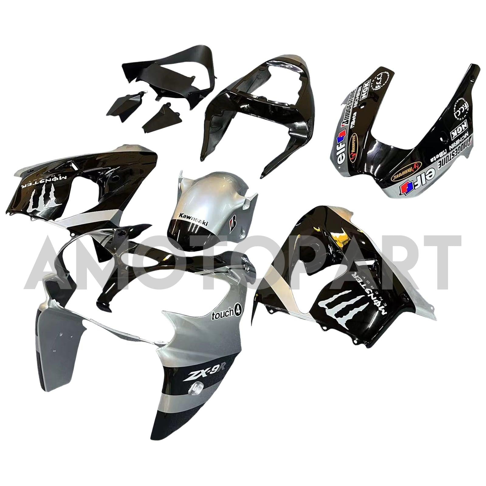Amotopart 2002-2003 Kawasaki ZX9R Black Grey Fairing Kit