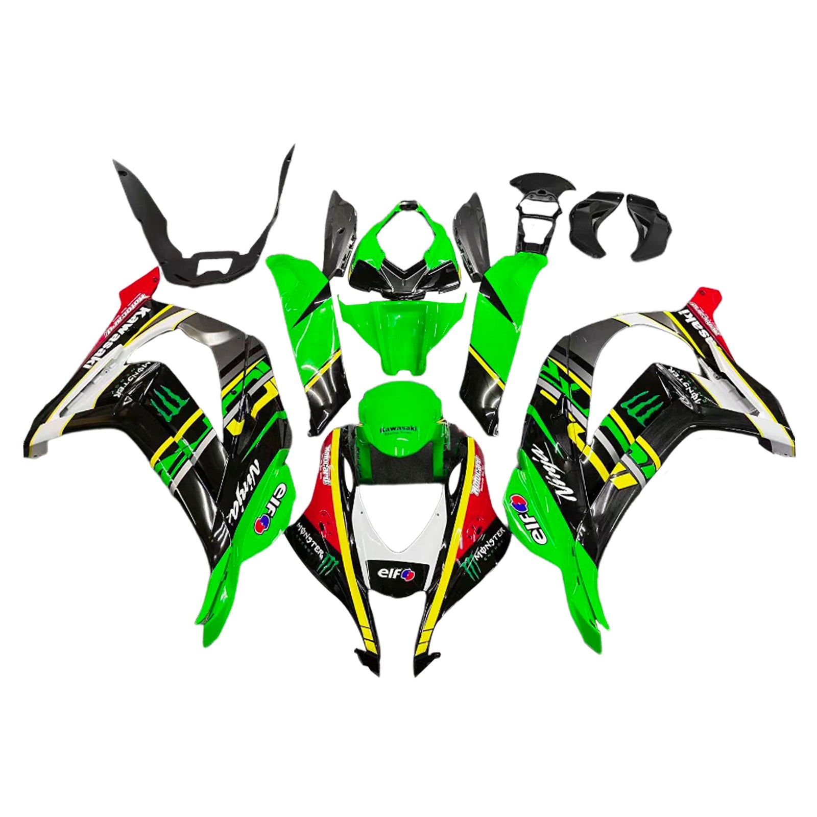 Amotopart Kawasaki 2016-2020 ZX10R Green Black Color Mix Fairing Kit