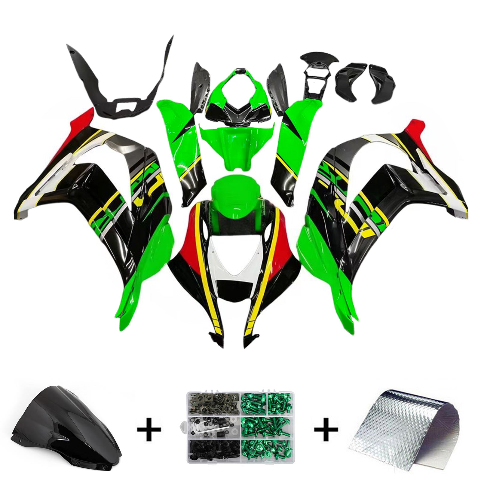 Amotopart Kawasaki 2016-2020 ZX10R Grøn Sort Farve Mix Fairing Kit