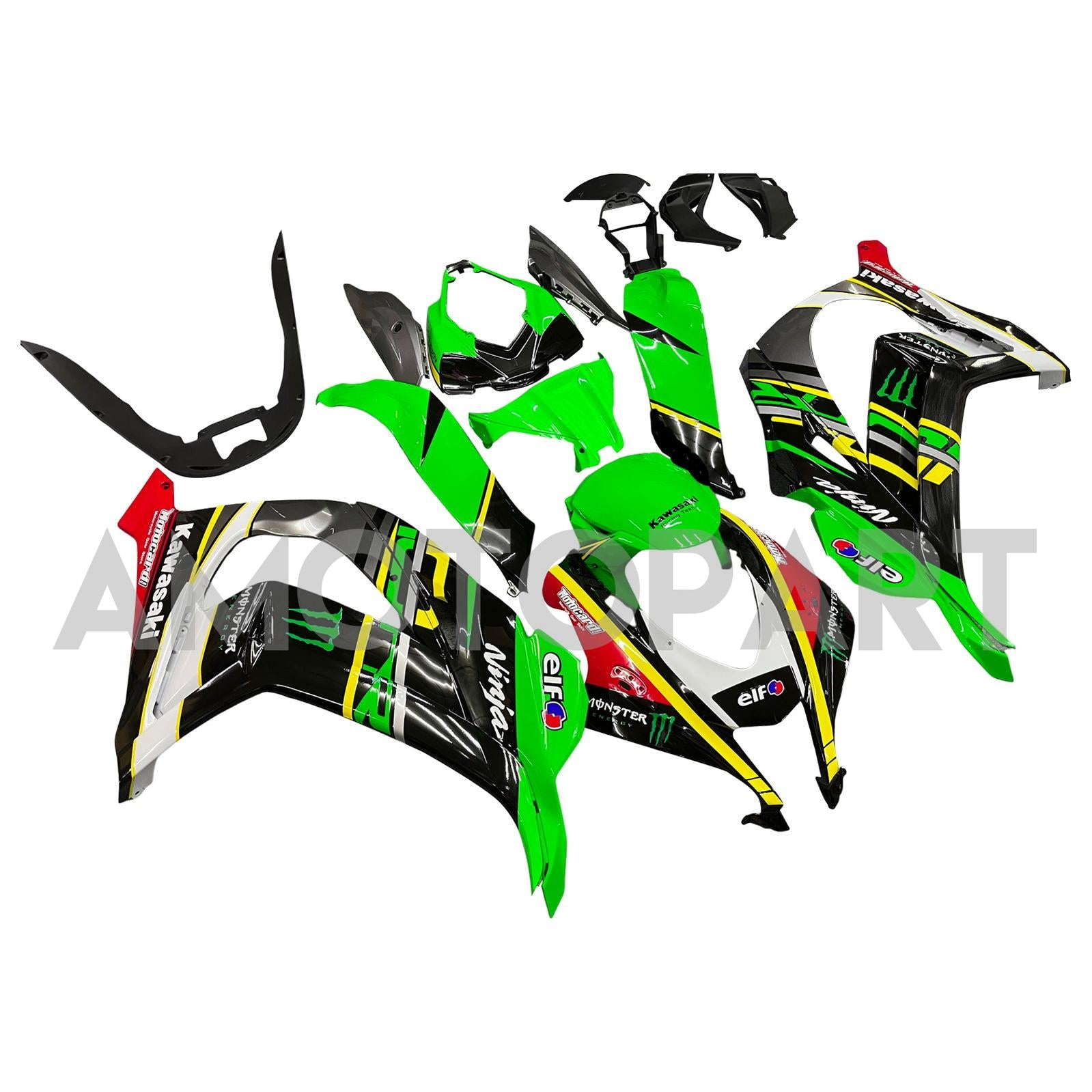 Amotopart Kawasaki 2016-2020 ZX10R Green Black Color Mix Fairing Kit