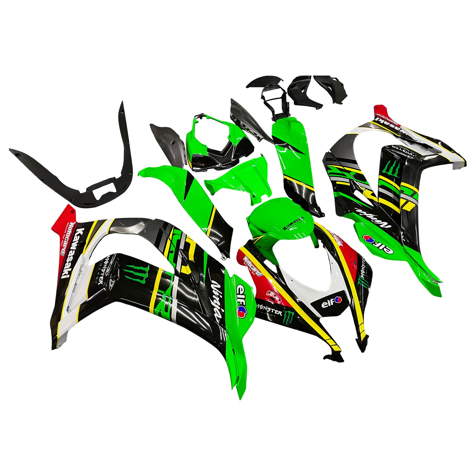 Amotopart Kawasaki 2016-2020 ZX10R Green Black Color Mix Fairing Kit