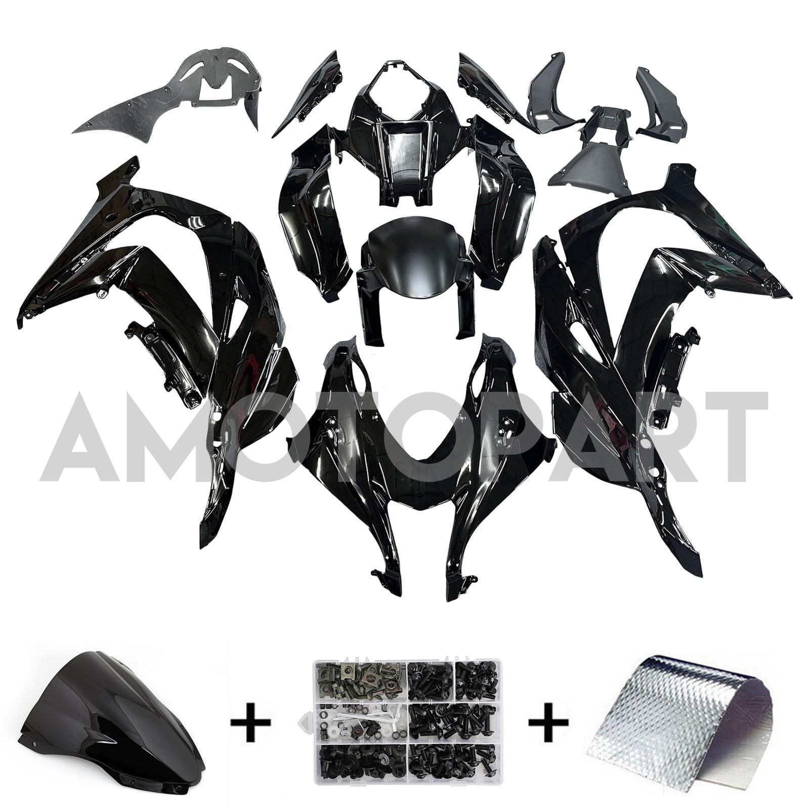 Amotopart Kawasaki 2016-2020 ZX10R Glossy Black Fairing Kit