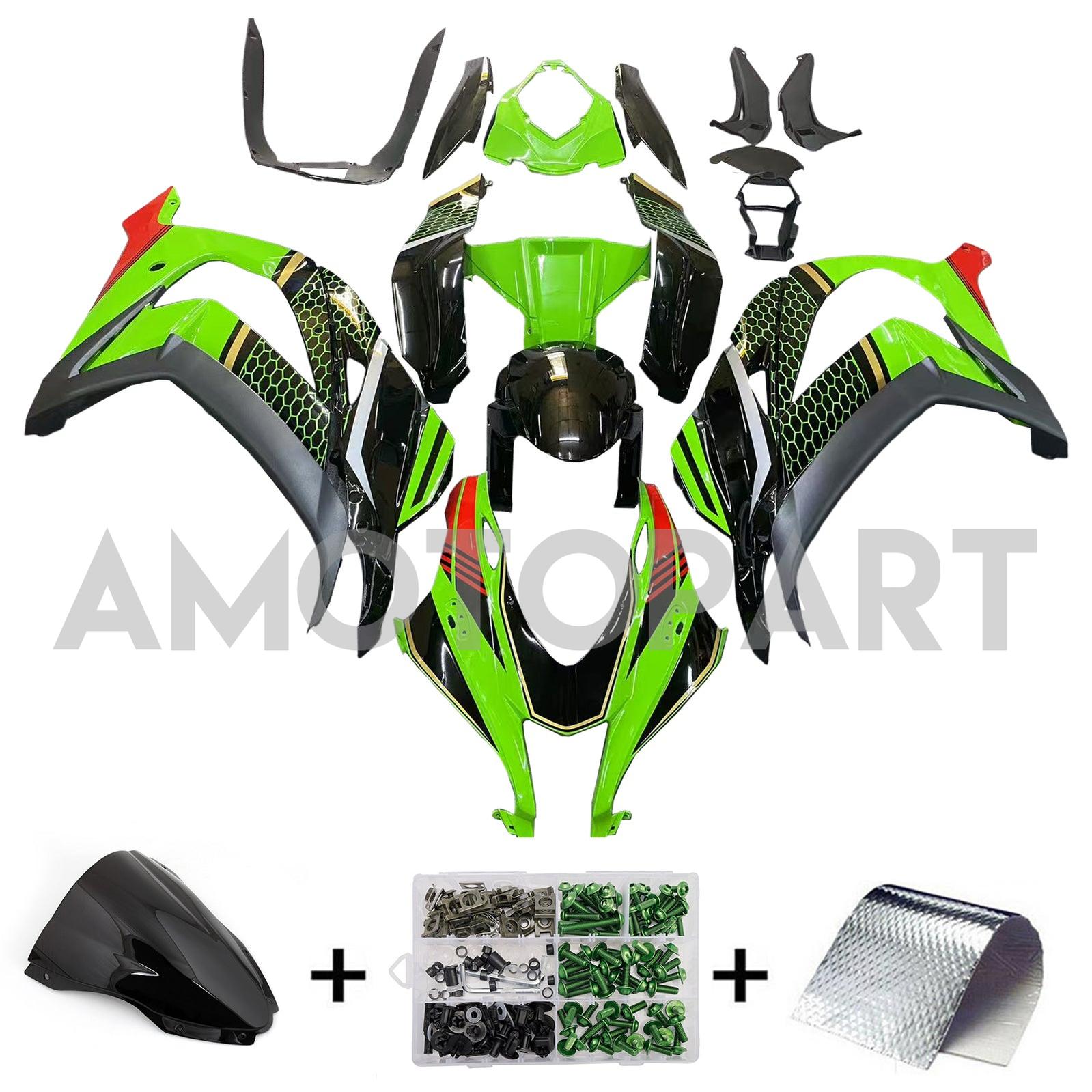 Amotopart Kawasaki 2016-2020 ZX10R Black&Green Style1 Fairing Kit
