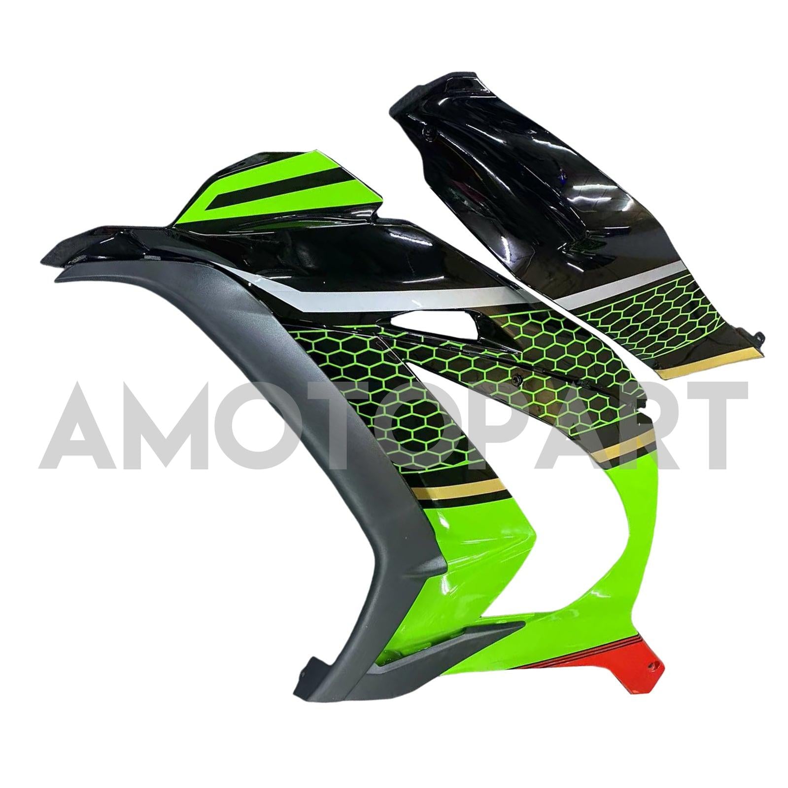 Amotopart Kawasaki 2016-2020 ZX10R ブラック&グリーン Style1 フェアリングキット