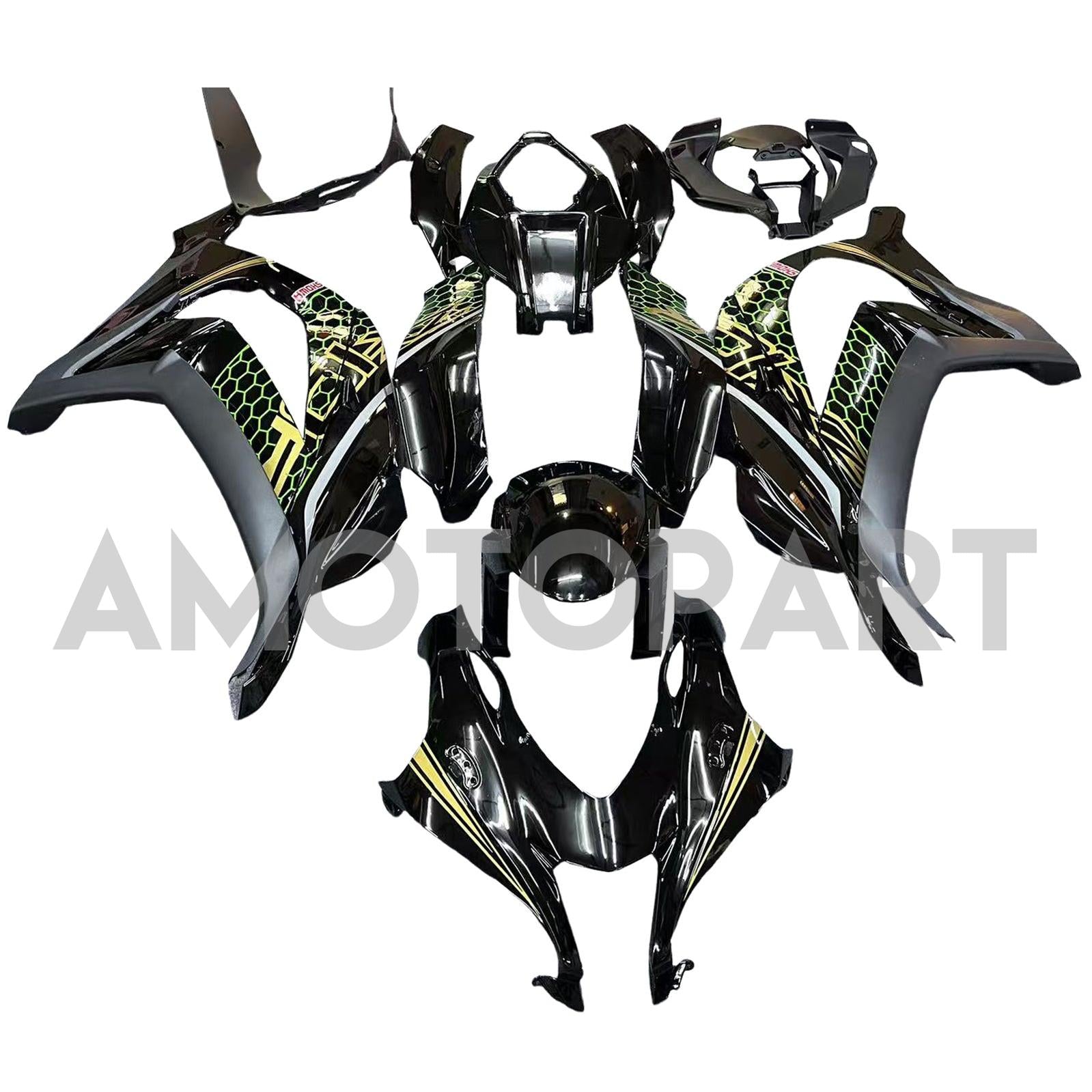 Amotopart Kawasaki ZX10R 2016-2020 Black&Green Style4 Fairing Kit