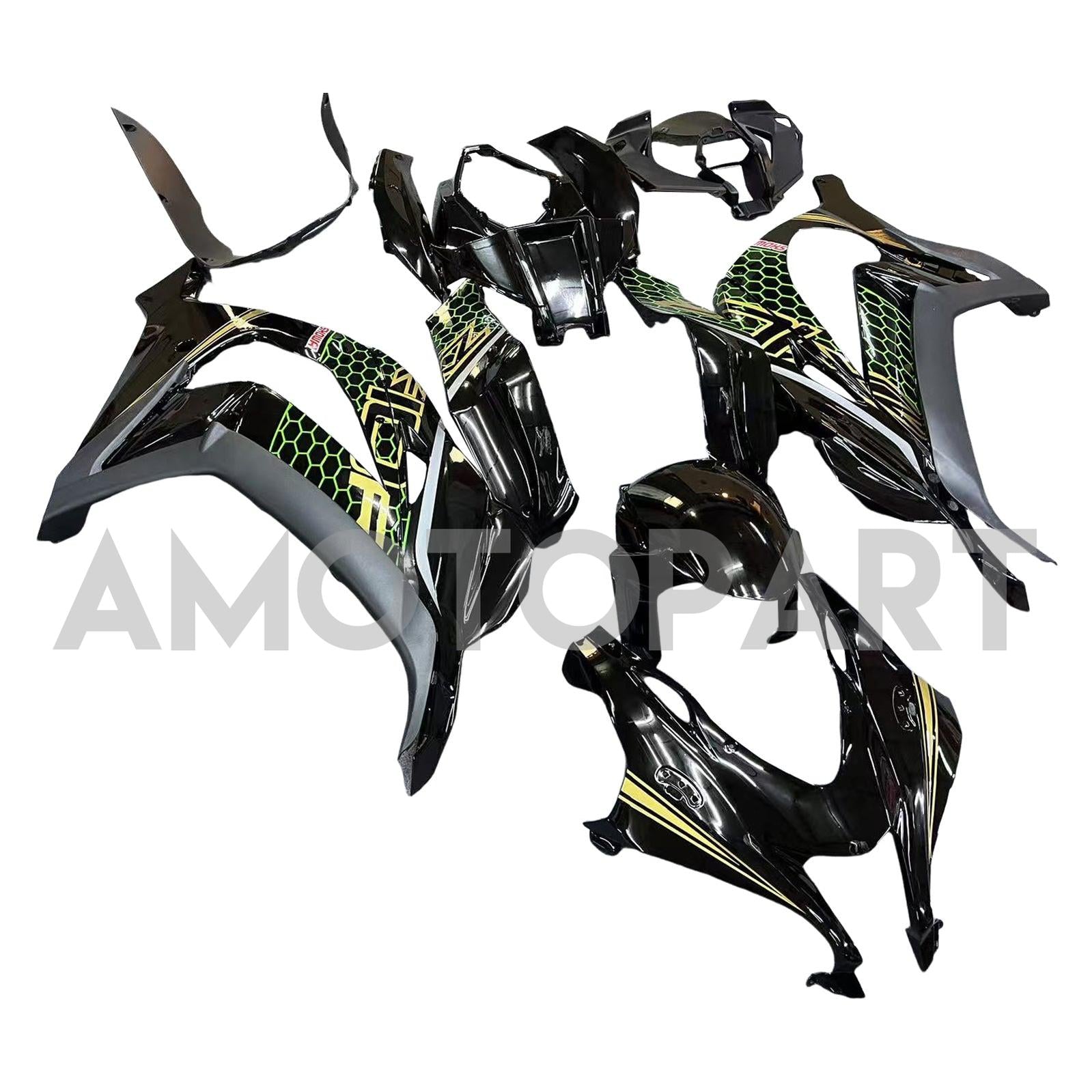 Amotopart Kawasaki ZX10R 2016-2020 Black&Green Style4 Fairing Kit