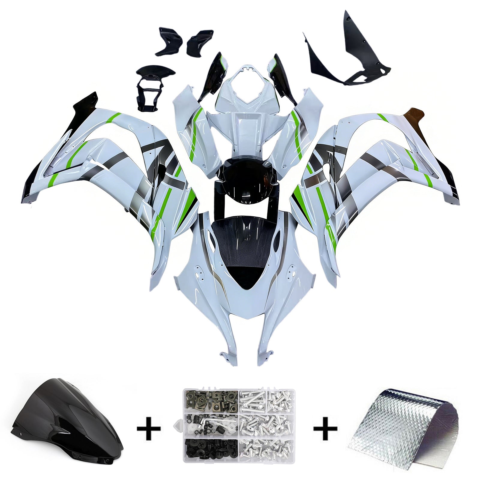 Amotopart Kawasaki ZX10R 2016-2020 White&Green Fairing Kit