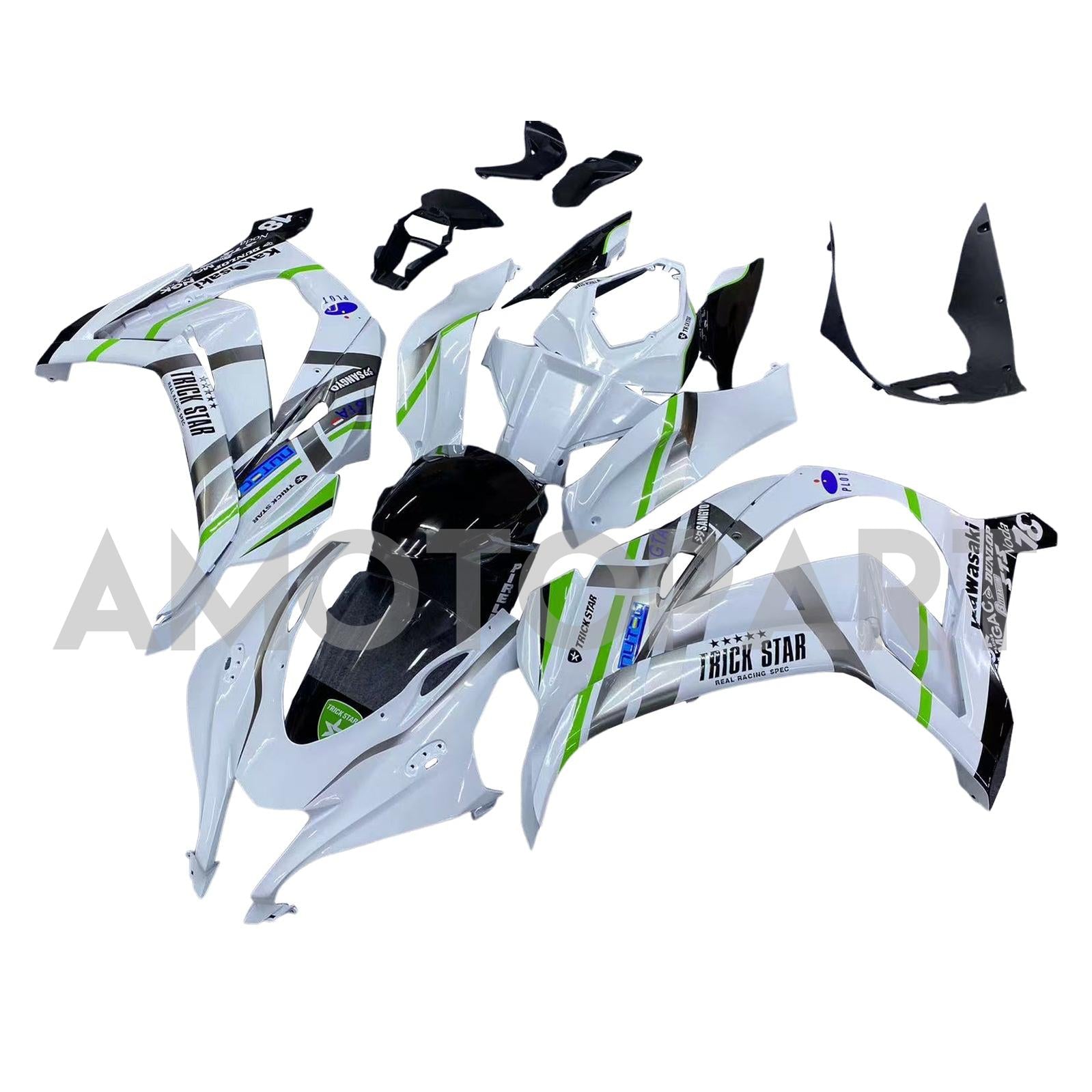 Amotopart Kawasaki ZX10R 2016-2020 White&Green Fairing Kit