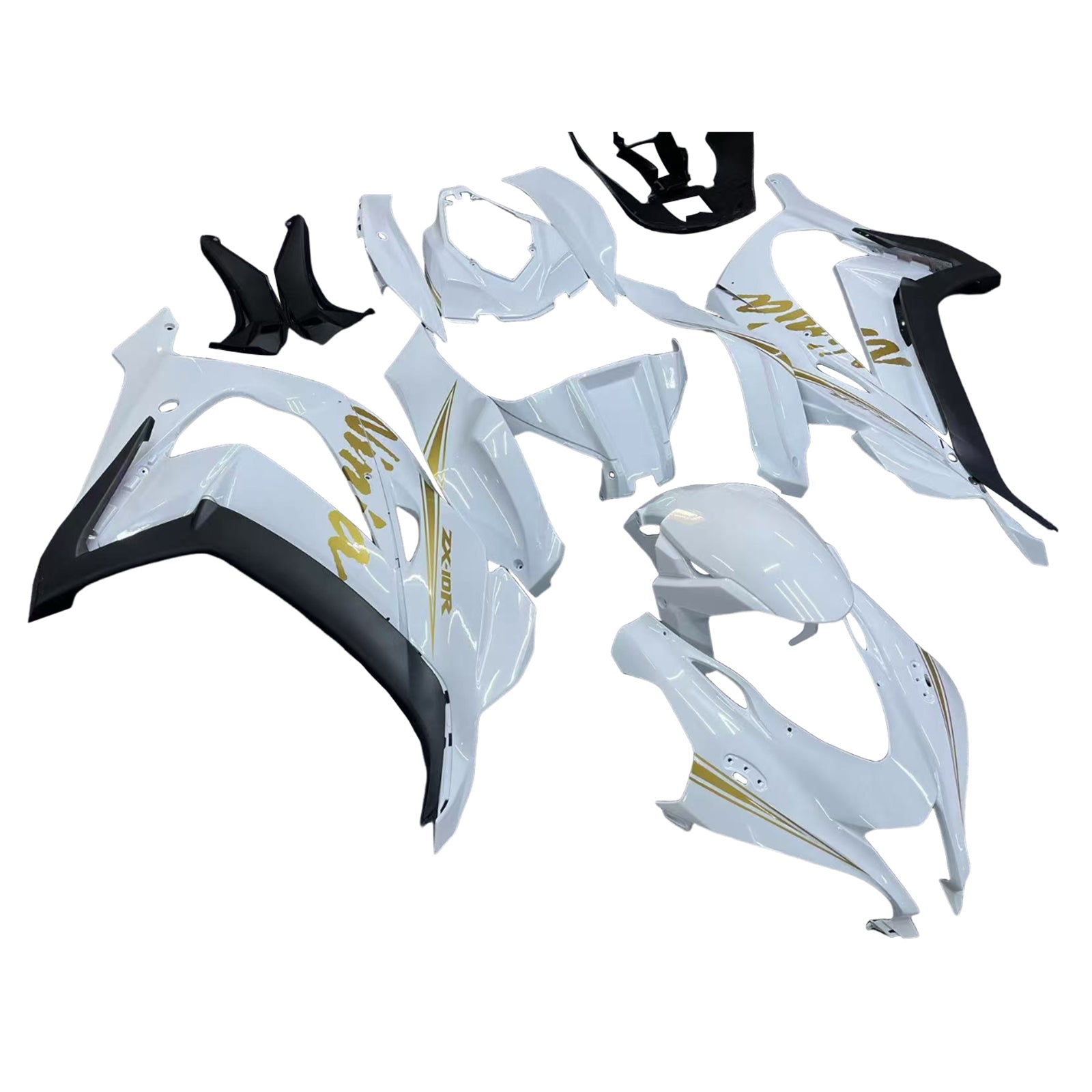 Kit de carenado Amotopart Kawasaki ZX10R 2016-2020 blanco y dorado