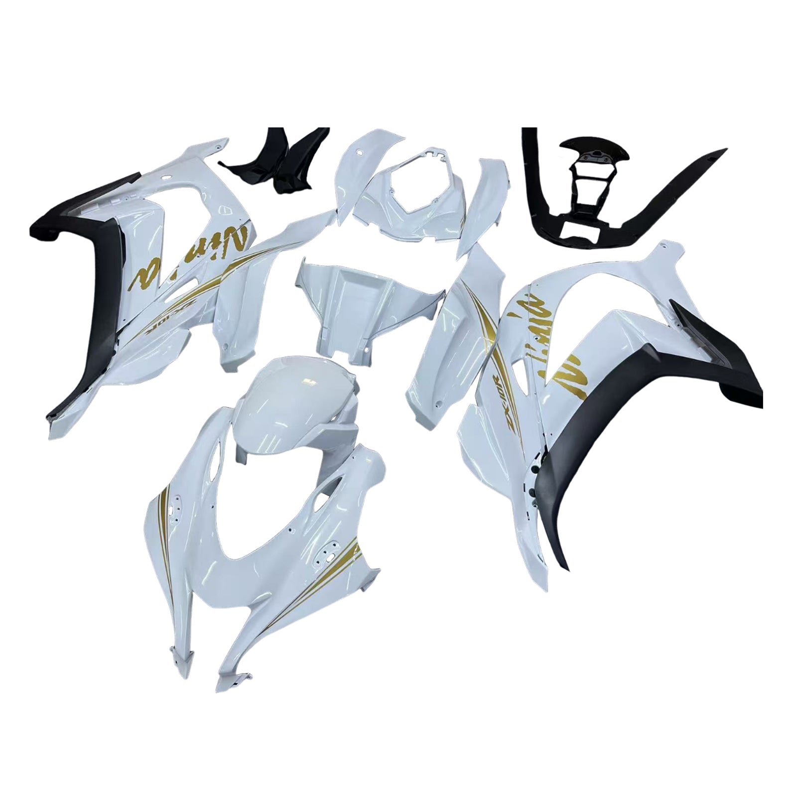 Kit de carenado Amotopart Kawasaki ZX10R 2016-2020 blanco y dorado