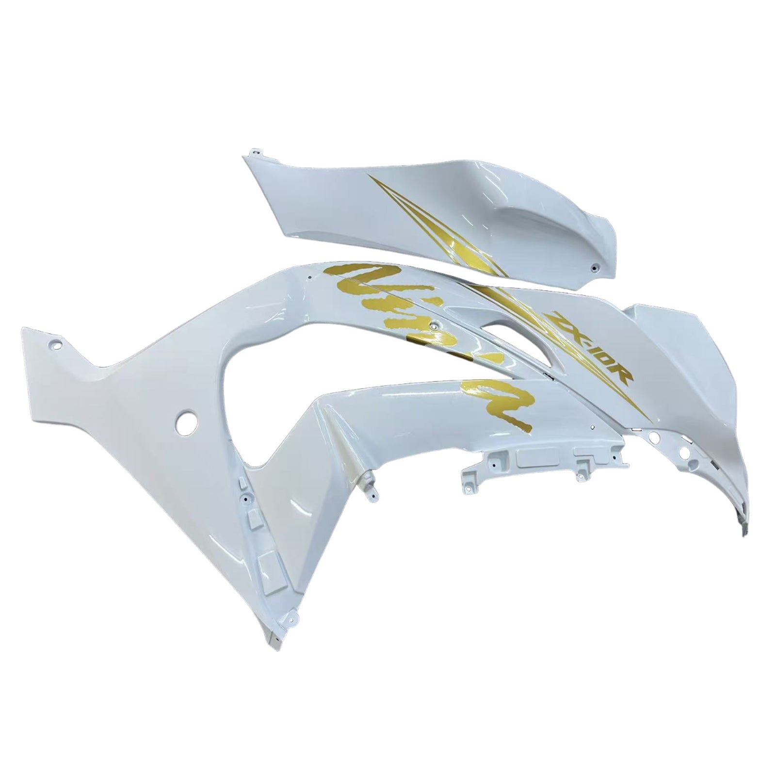 Kit de carenado Amotopart Kawasaki ZX10R 2016-2020 blanco y dorado