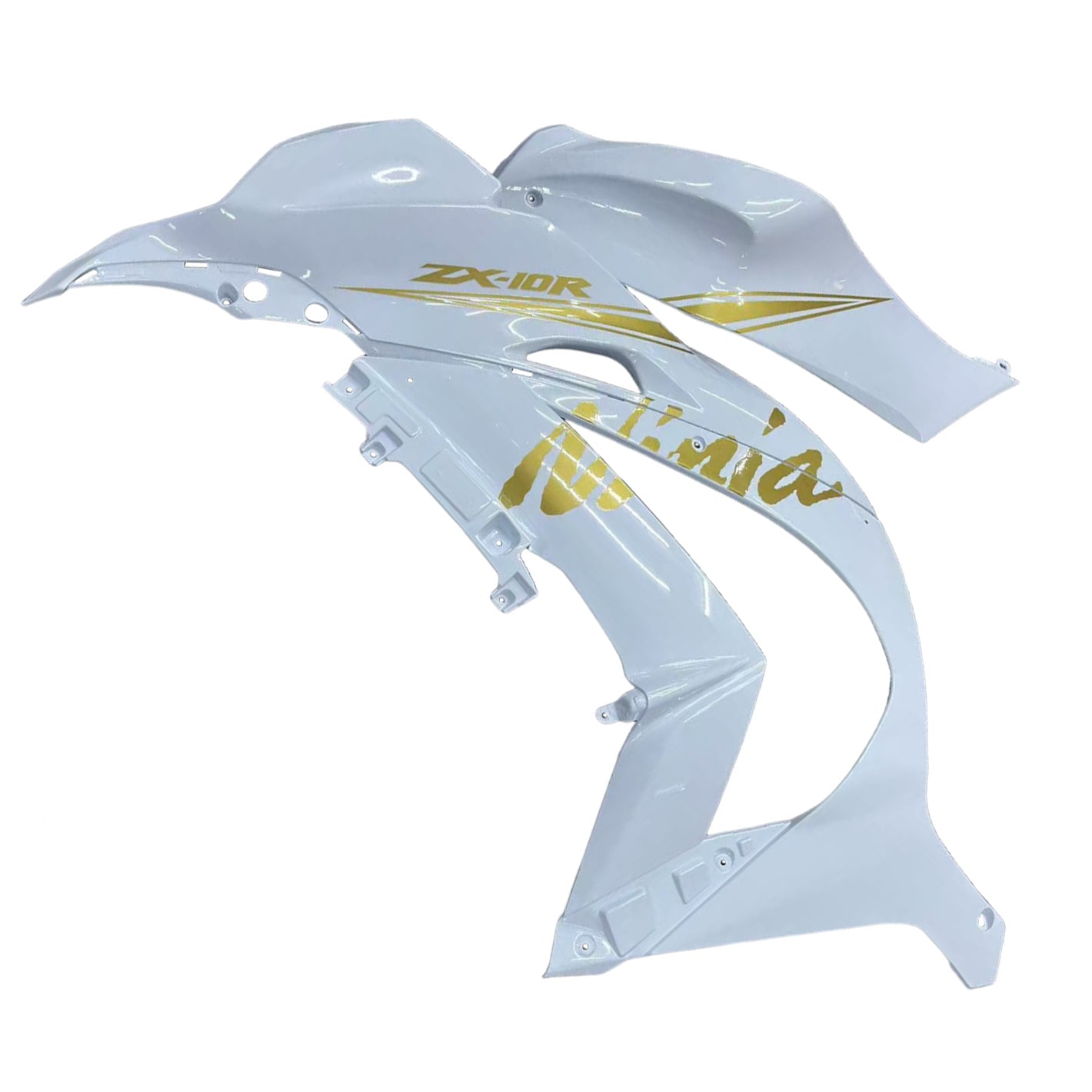 Kit de carenado Amotopart Kawasaki ZX10R 2016-2020 blanco y dorado