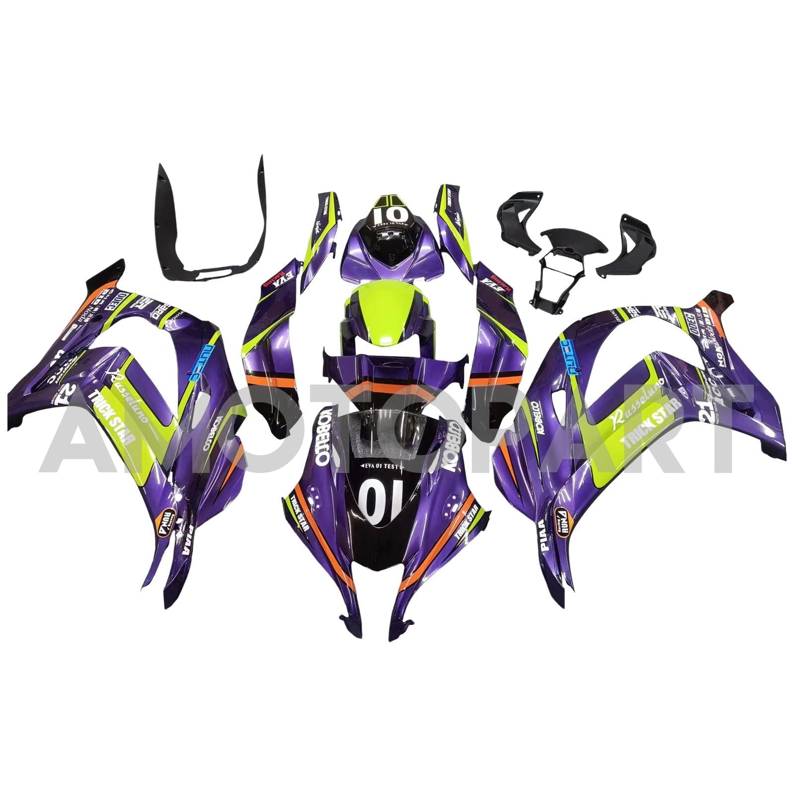 Amotopart Kawasaki ZX10R 2016-2020 パープル&グリーン フェアリングキット