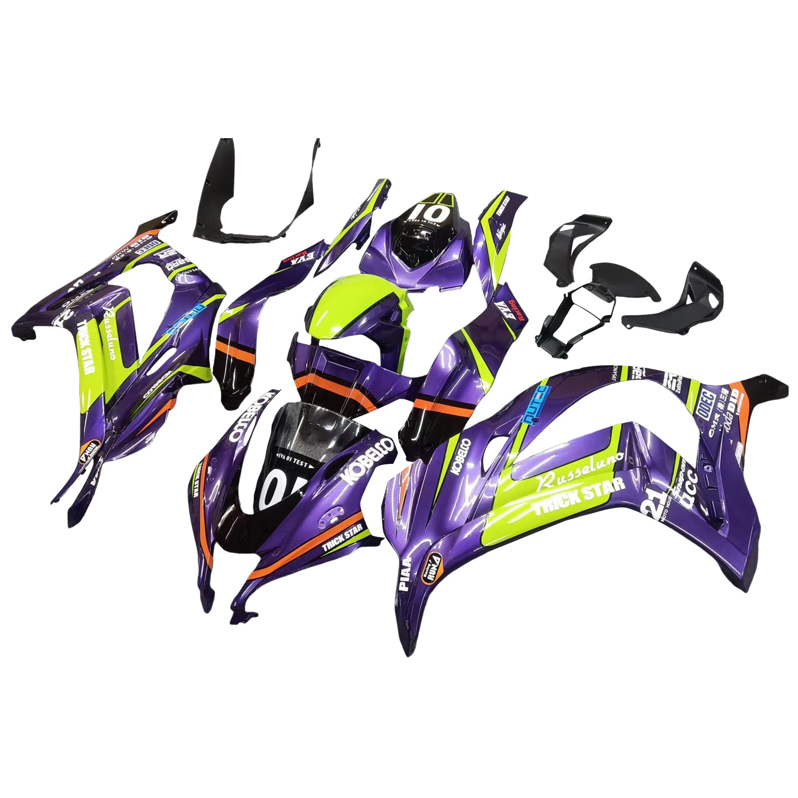 Kit de carénage Amotopart Kawasaki ZX10R 2016-2020 violet et vert