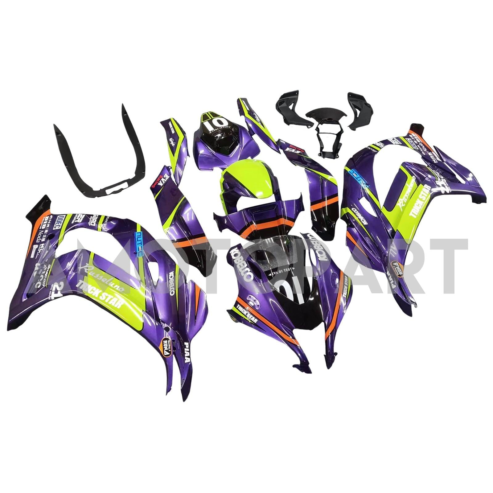 Amotopart Kawasaki ZX10R 2016-2020 パープル&グリーン フェアリングキット
