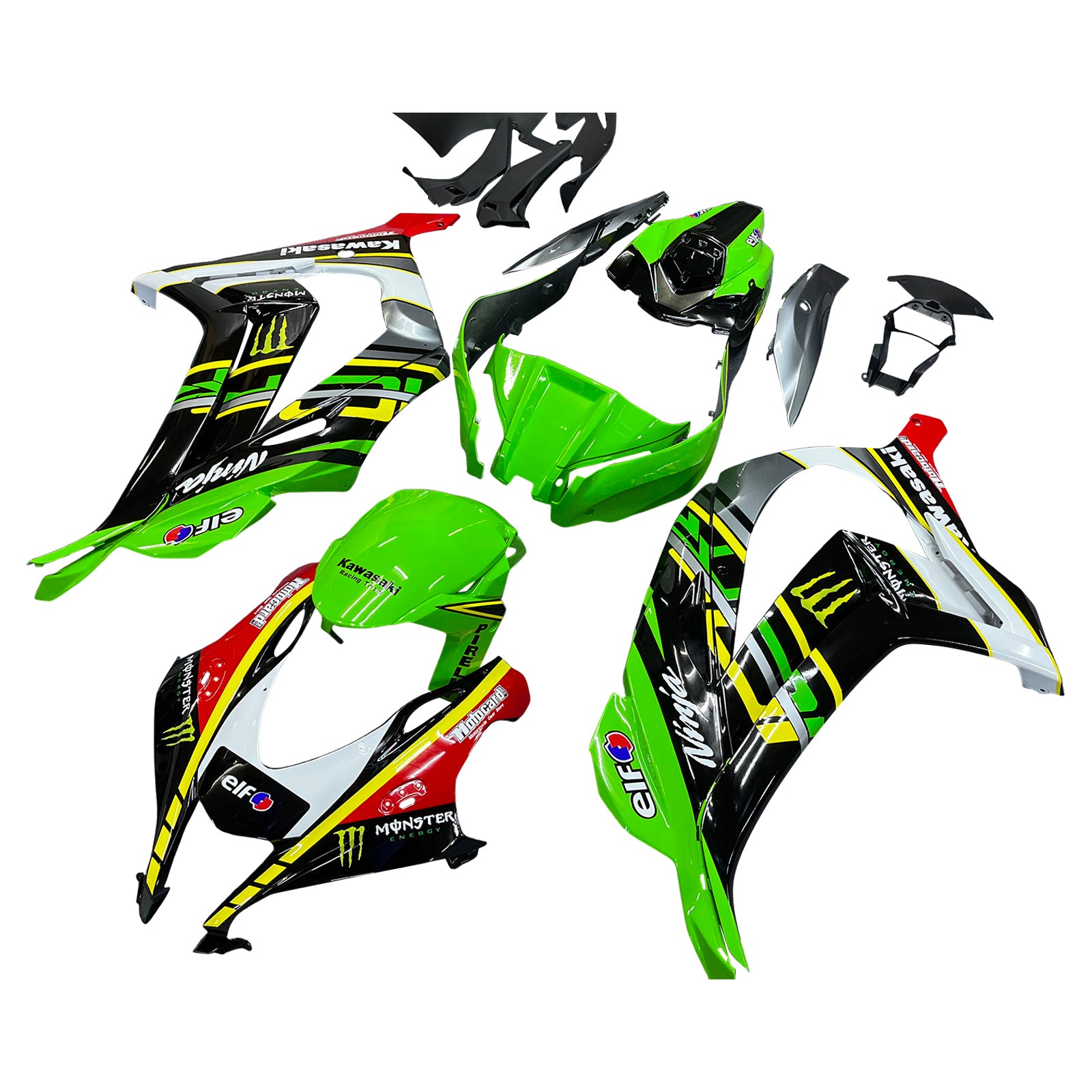 Amotopart 2016-2020 Kawasaki ZX10R Black&Green Style9 Fairing Kit