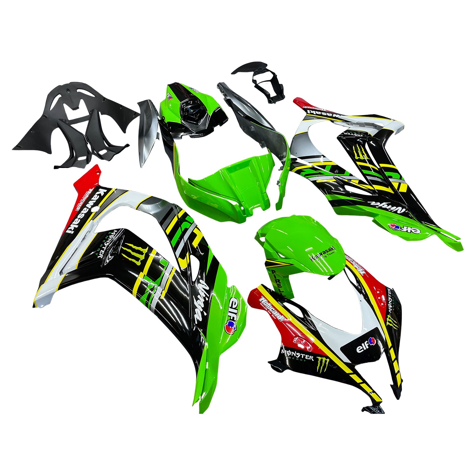 Amotopart 2016-2020 Kawasaki ZX10R Black&Green Style9 Fairing Kit