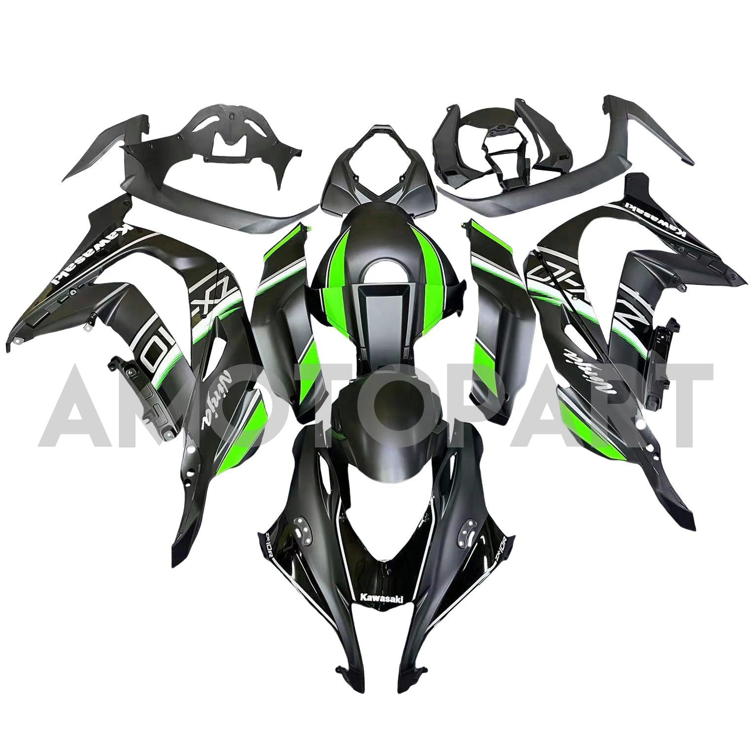 Amotopart 2016-2020 Kawasaki ZX10R Black&Green Style10 Fairing Kit