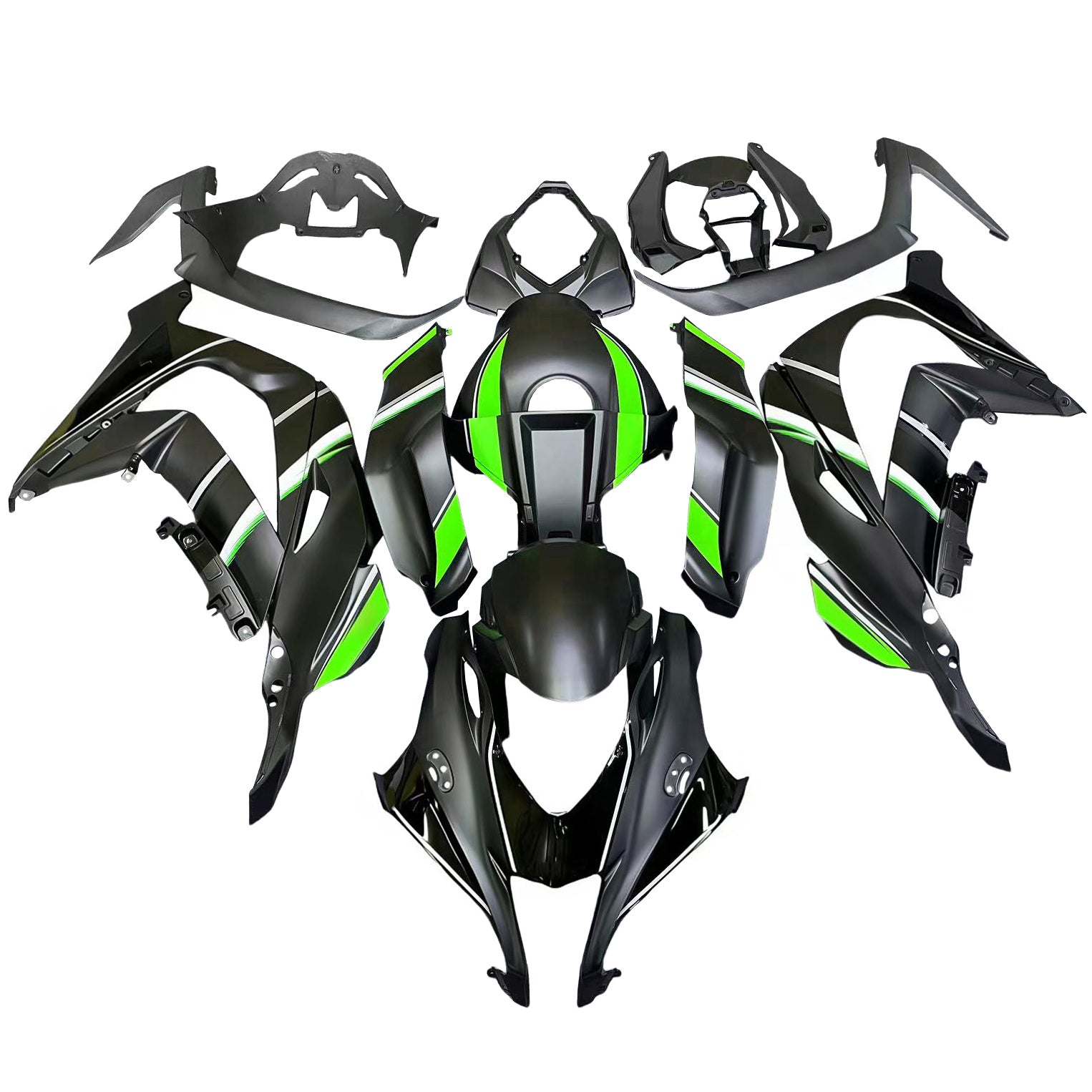 Amotopart 2016-2020 Kawasaki ZX10R Black&Green Style10 Fairing Kit
