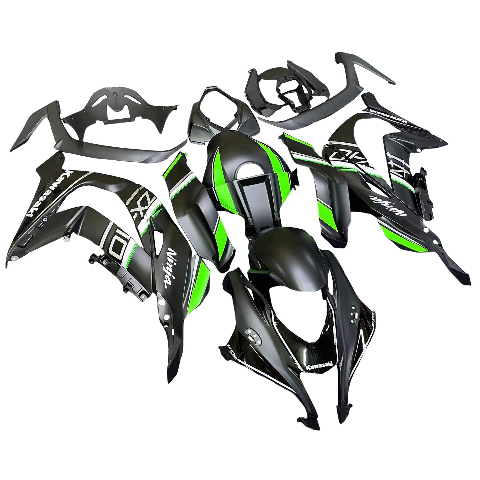 Amotopart 2016-2020 Kawasaki ZX10R Black&Green Style10 Fairing Kit